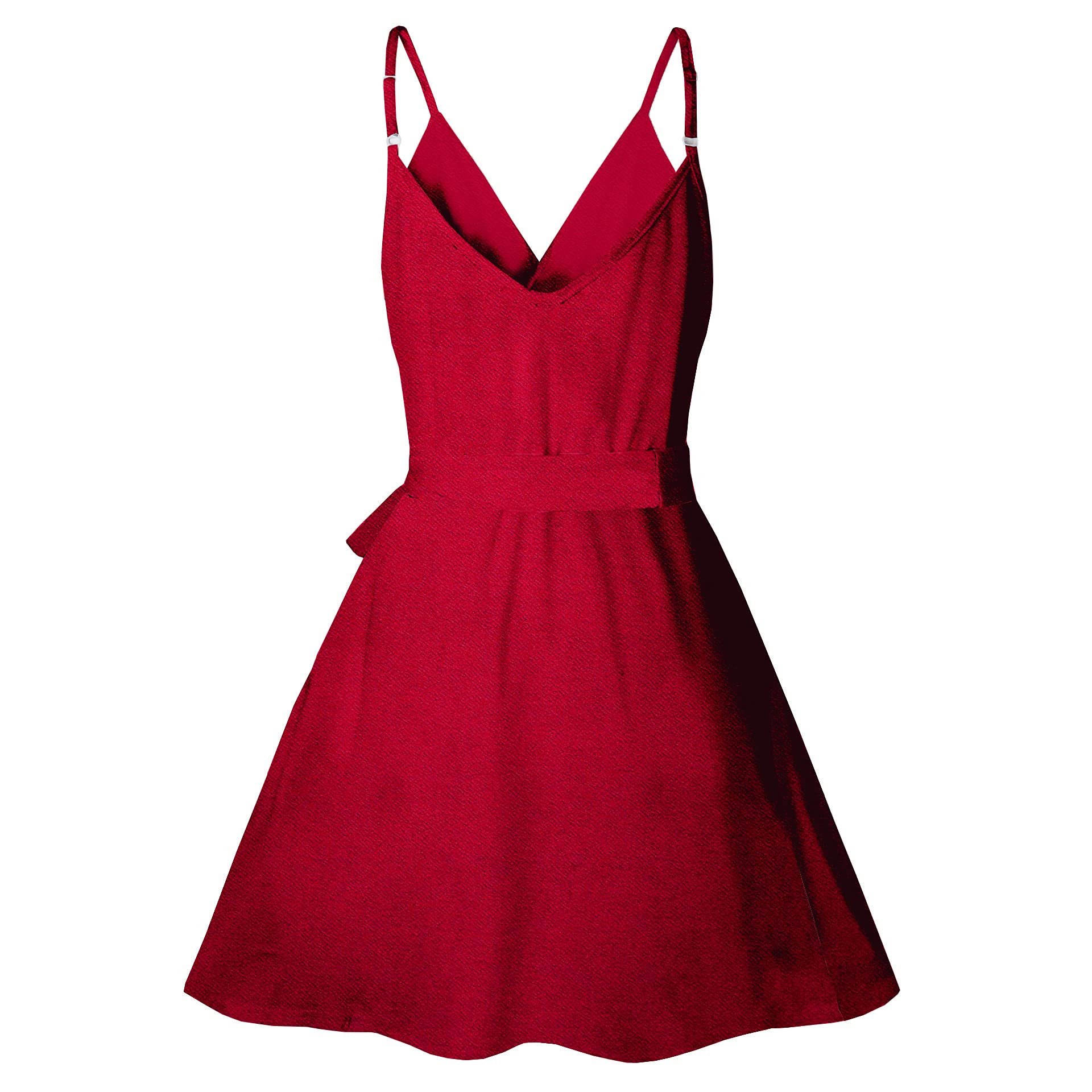 CASURESS Women Dress Summer V Neck Mini Floral Print Swing Dress Sleeveless Spaghetti Strap Skater Dresses with Belt thumbnail 5