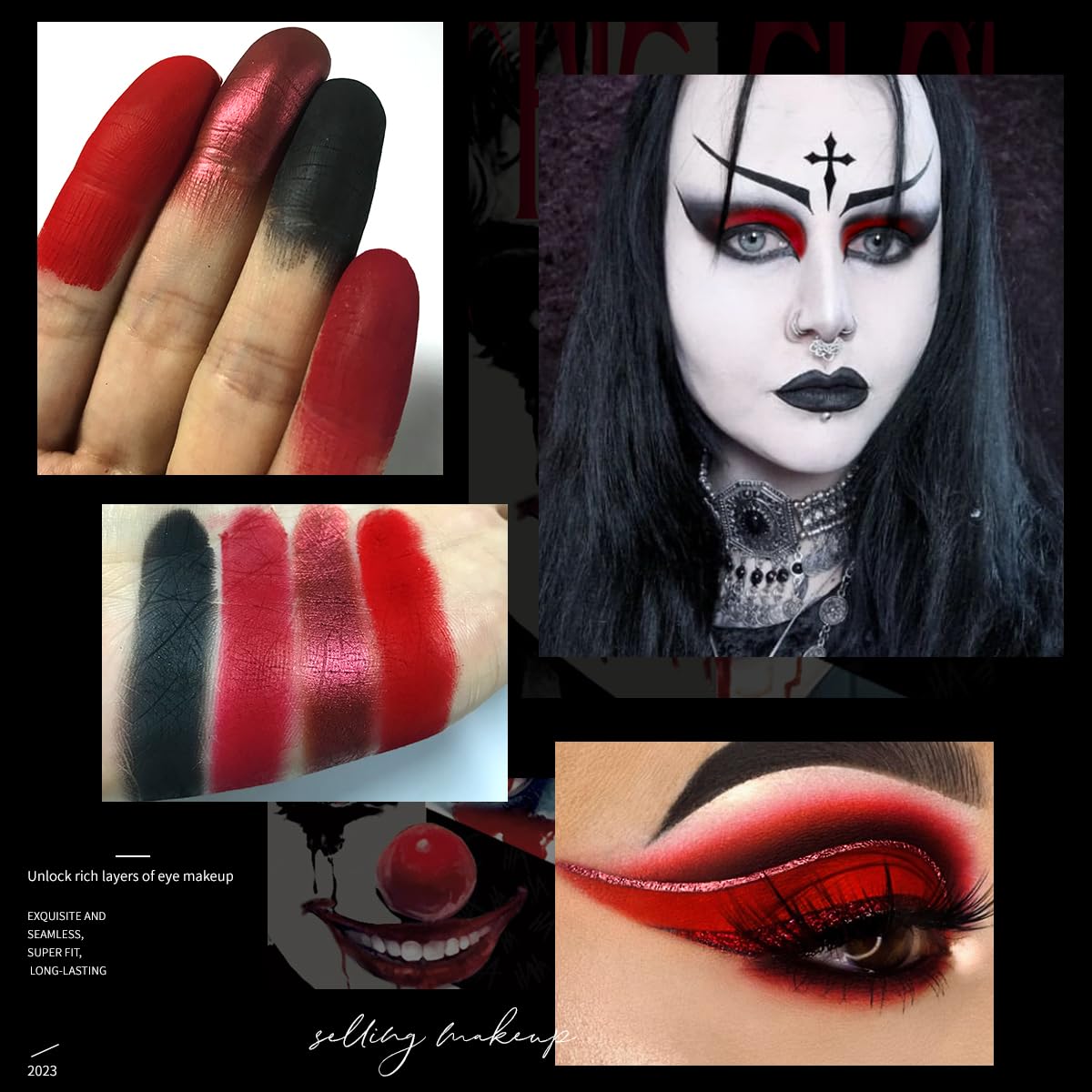ecofavor Black Smoky Eye shadow Palette, DE’LANCI PANDA 9 Colors True Black Dark Grey Smokey Goth Makeup Pallet, 9 Soft Matte Shimmer High Pigmented Basic Black White Gray Shade for Halloween: Red