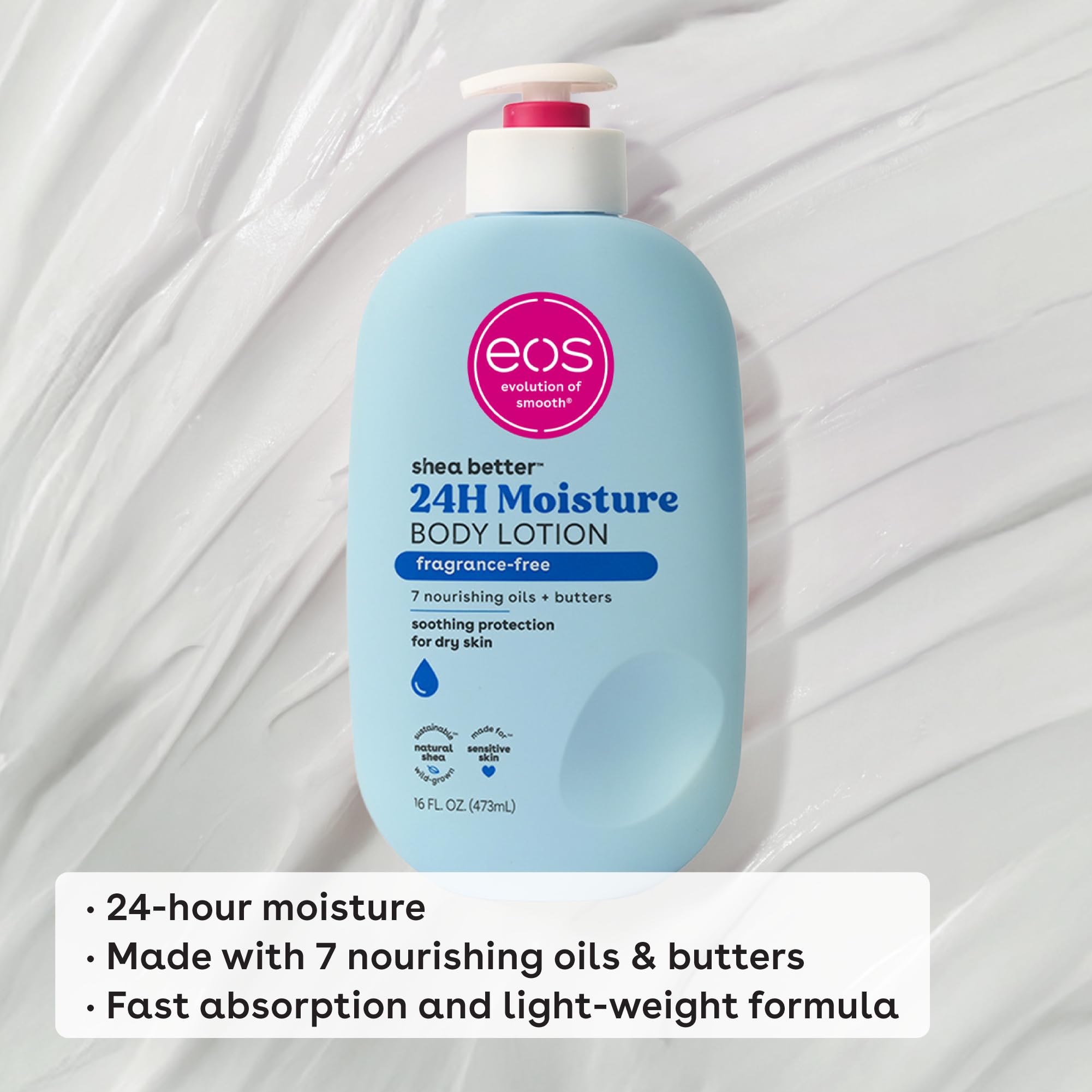 eos Shea Better Body Lotion- Pomegranate Raspberry, 24-Hour Moisture Skin Care, Lightweight & Non-Greasy, Made with Natural Shea, Vegan, 16 fl oz: Fragrance Free 16 Fl Oz (Pack of 1)