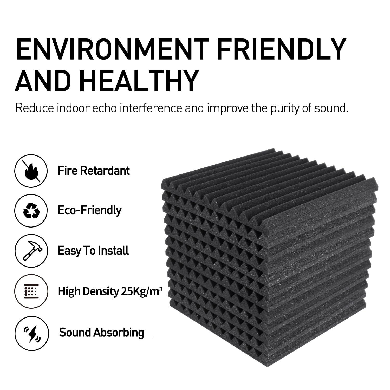 Focusound  Acoustic Foam Panels 1" x 12" x 12" Sound Proof Foam Panles Soundproofing Noise Cancelling Wedge Panels for Home Office Recoding Studio with 300PCS Double-Side Adhesive: 52 Pack