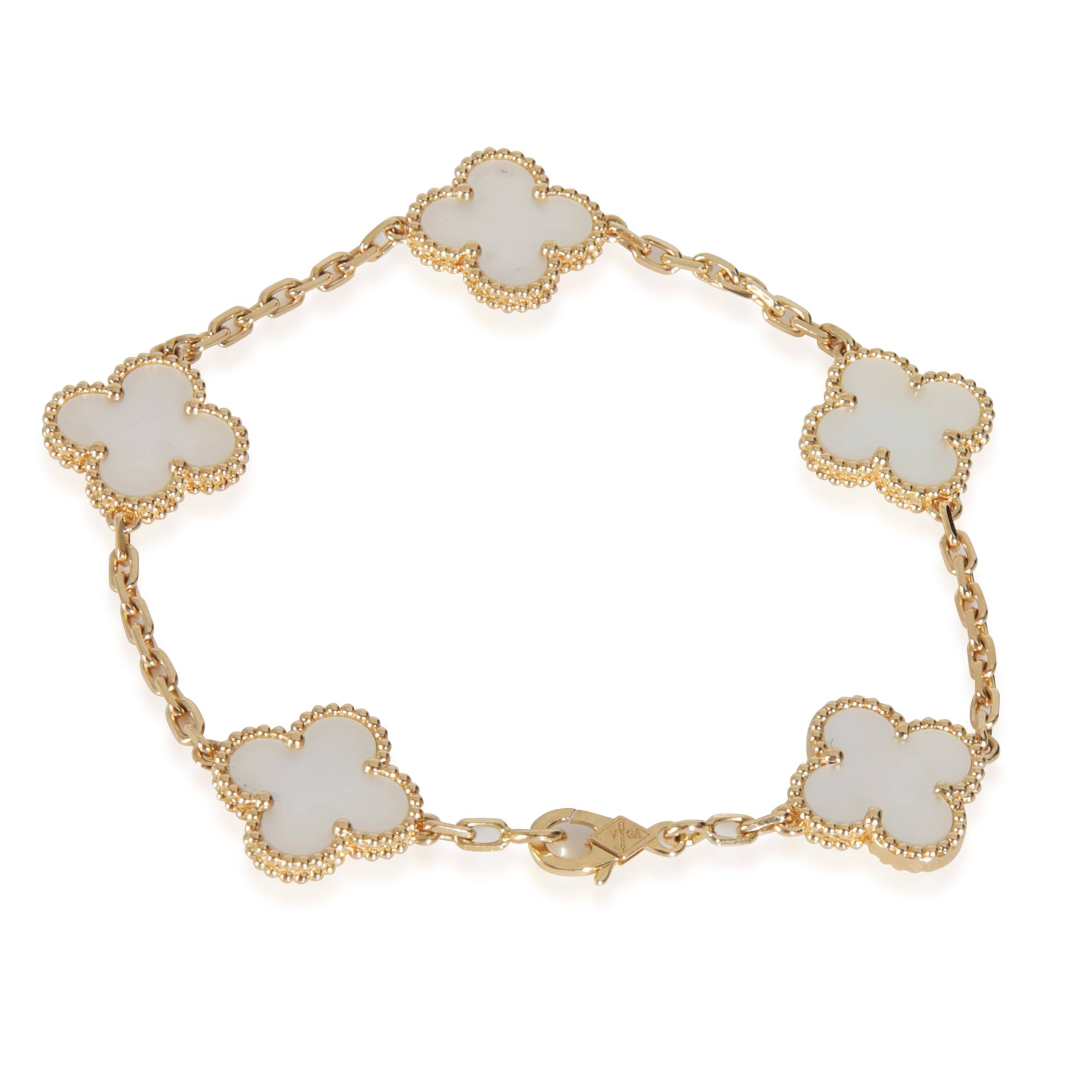Van Cleef & Arpels, Pre-Loved Vintage Alhambra Bracelet, Yellow Gold, Mother Of Pearl, 7.5 in