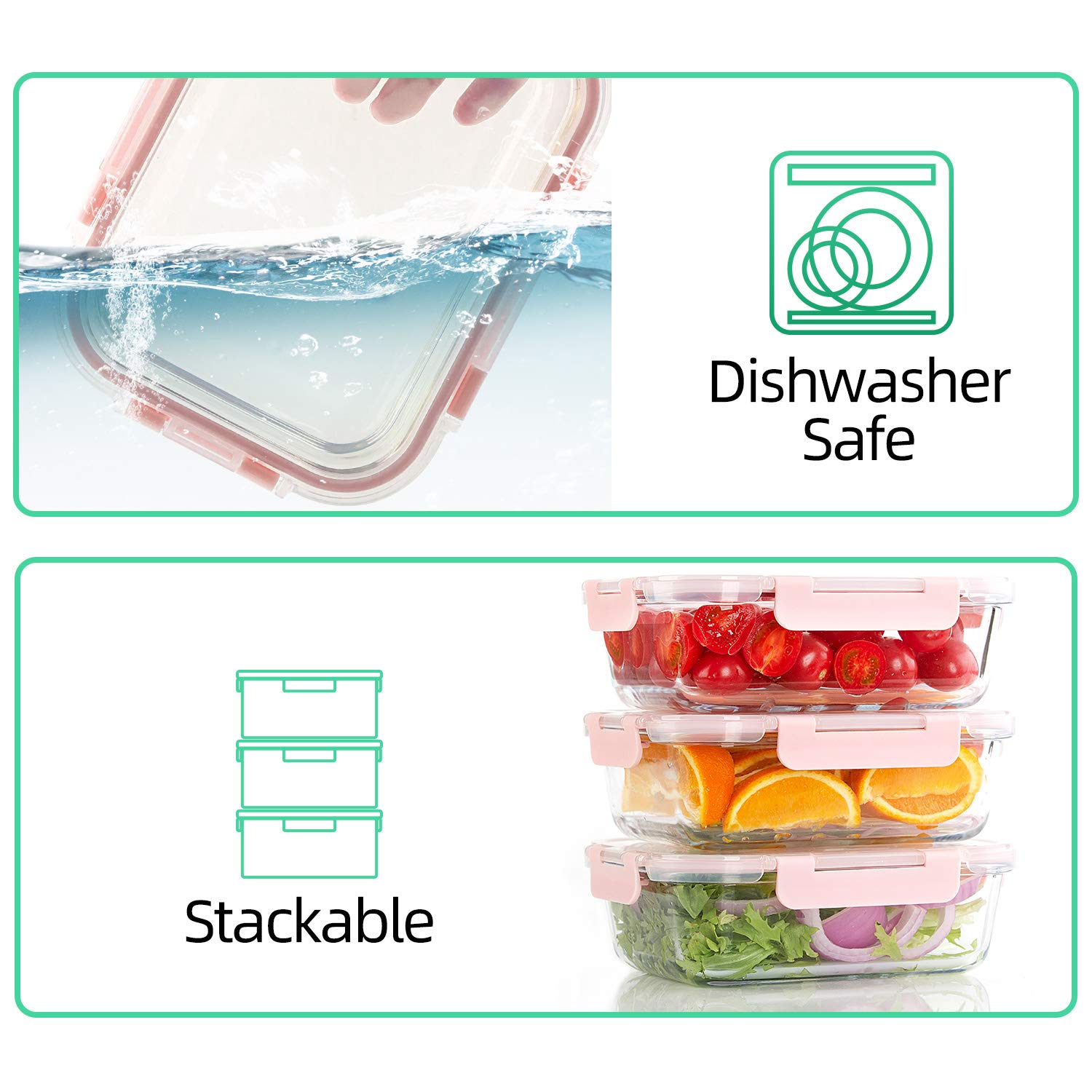 [10 Pack] Glass Meal Prep Containers, Food Storage Containers with Lids Airtight, Glass Lunch Boxes, Microwave, Oven, Freezer and Dishwasher Safe