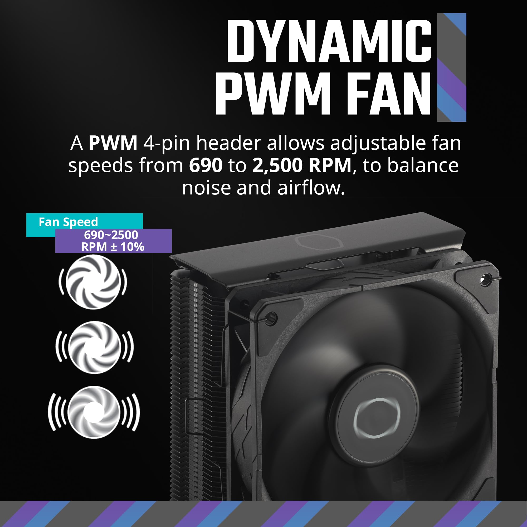 Cooler Master Hyper  CPU Air Cooler, SickleFlow 120 Edge PWM Fan, Aluminum Top Cover, 4 Copper Heat Pipes, 152mm Tall, AMD Ryzen AM5/AM4, Intel LGA 1851/1700/1200 Brackets thumbnail 5