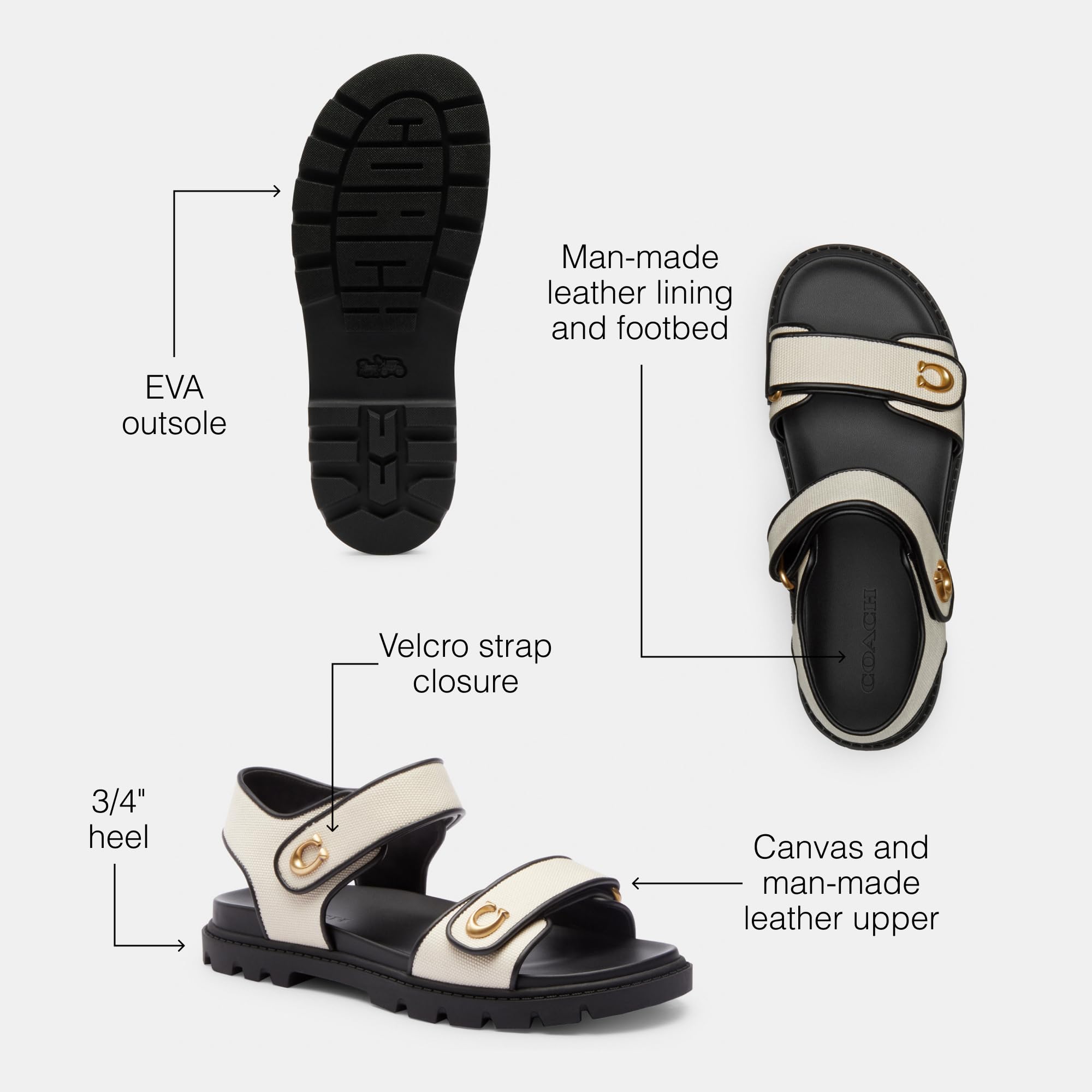 Coach Women's Brynn Sandal: Chalk/Black 5.5