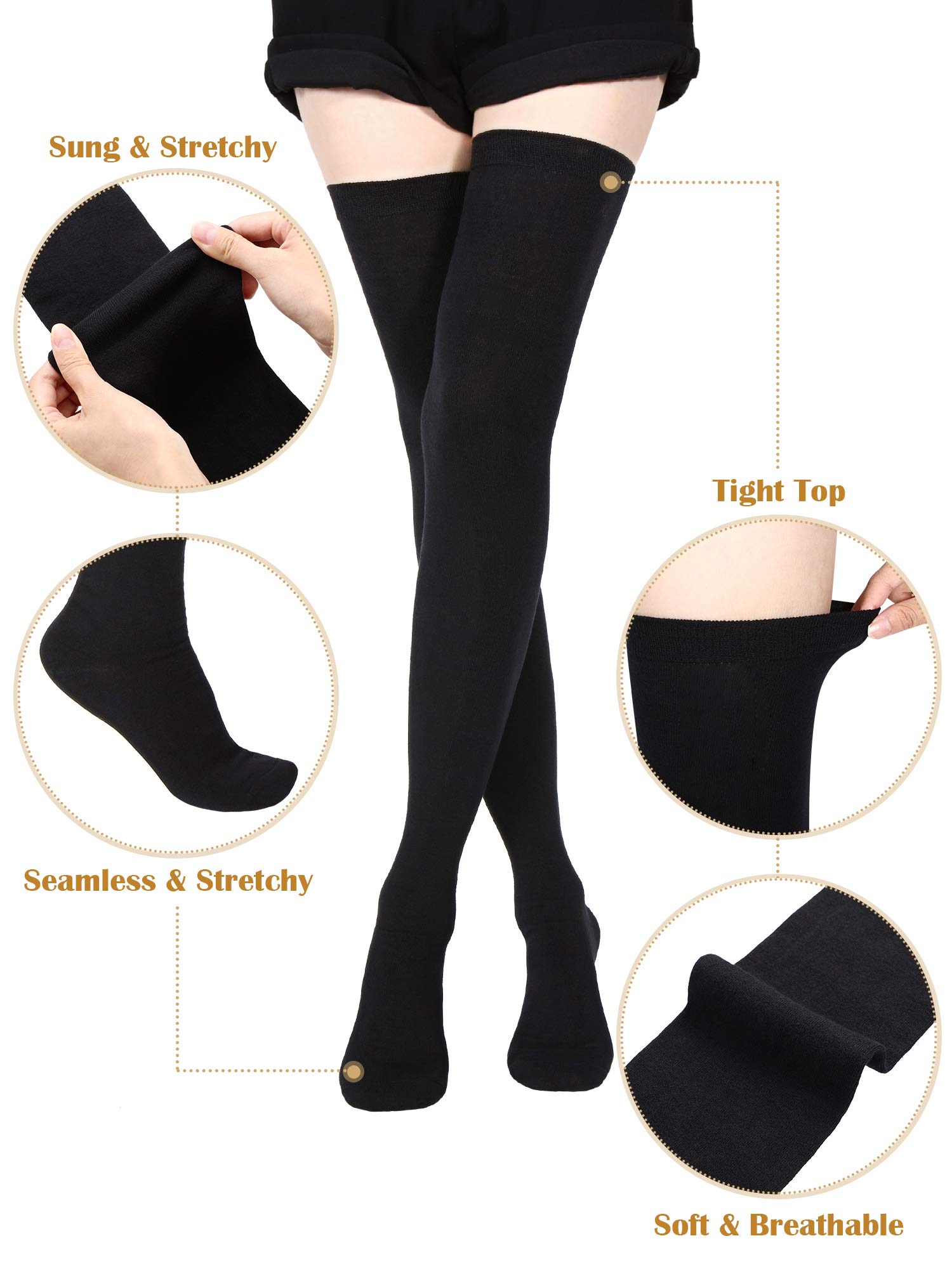 SATINIOR Extra Long Socks Thigh High Cotton Socks Extra Long Knee Boot Stockings for Women: One Size Black, Dark Grey