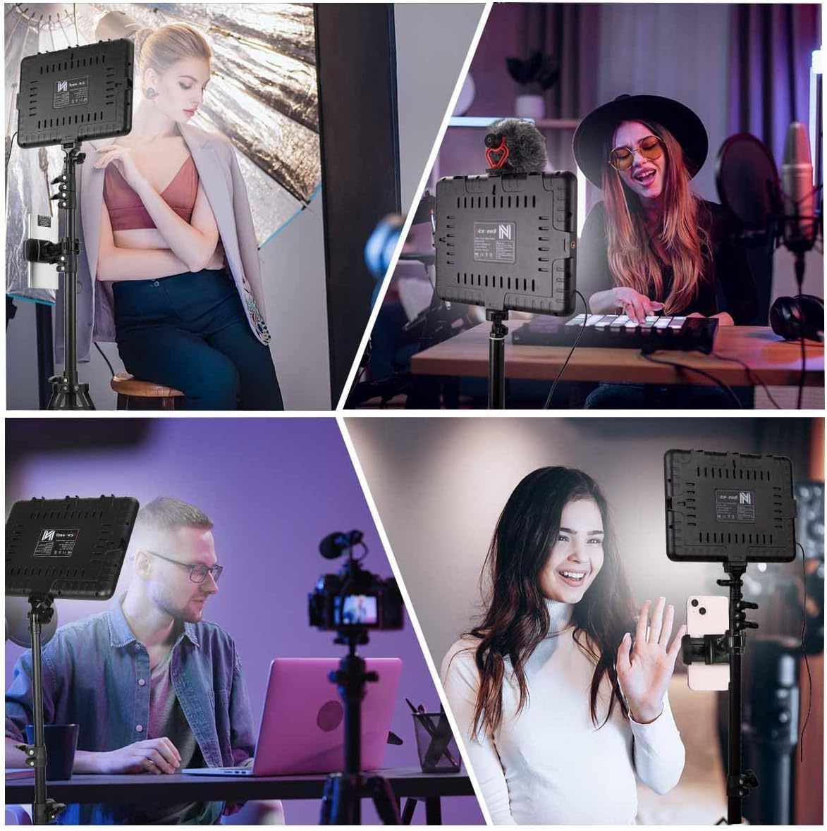 2-Pack Photography Lighting Kit, NiceVeedi 22W LED Video Light Kit, 2900-7000K Dimmable Studio Light with Tripod Stand, 73" Stream Light for Video Recording: 15W-1 Packs(USB-C Adapters)