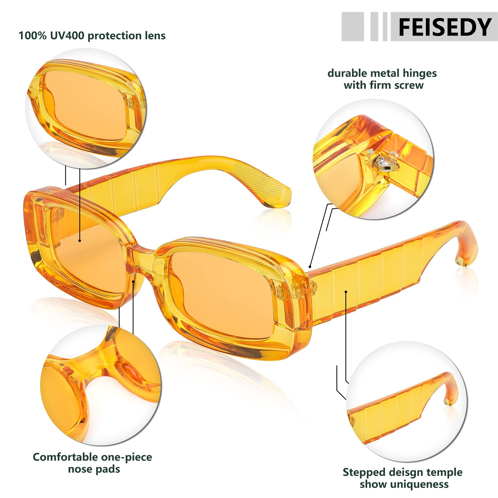 FEISEDY Retro Thick Rectangle Sunglasses Retro 90s Small Chunky Square Women Men B2307 thumbnail 5