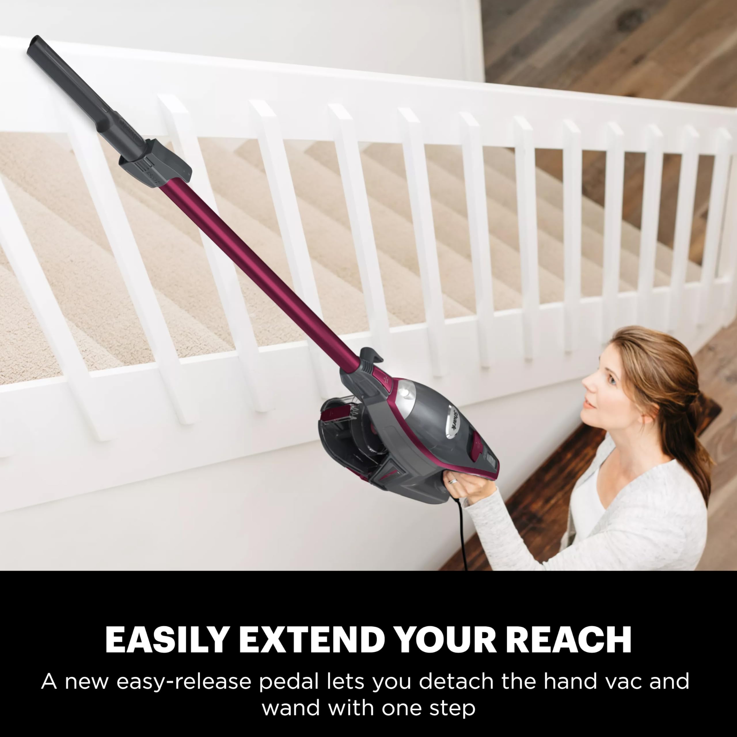 Shark HV371  DLX Corded Stick, Removable Hand Vacuum, Advanced Swivel Steering, XL Cup, Crevice Tool, Upholstery Tool & Anti-Allergen Dust Brush, Fuchsia, Capacity: Rocket Pro