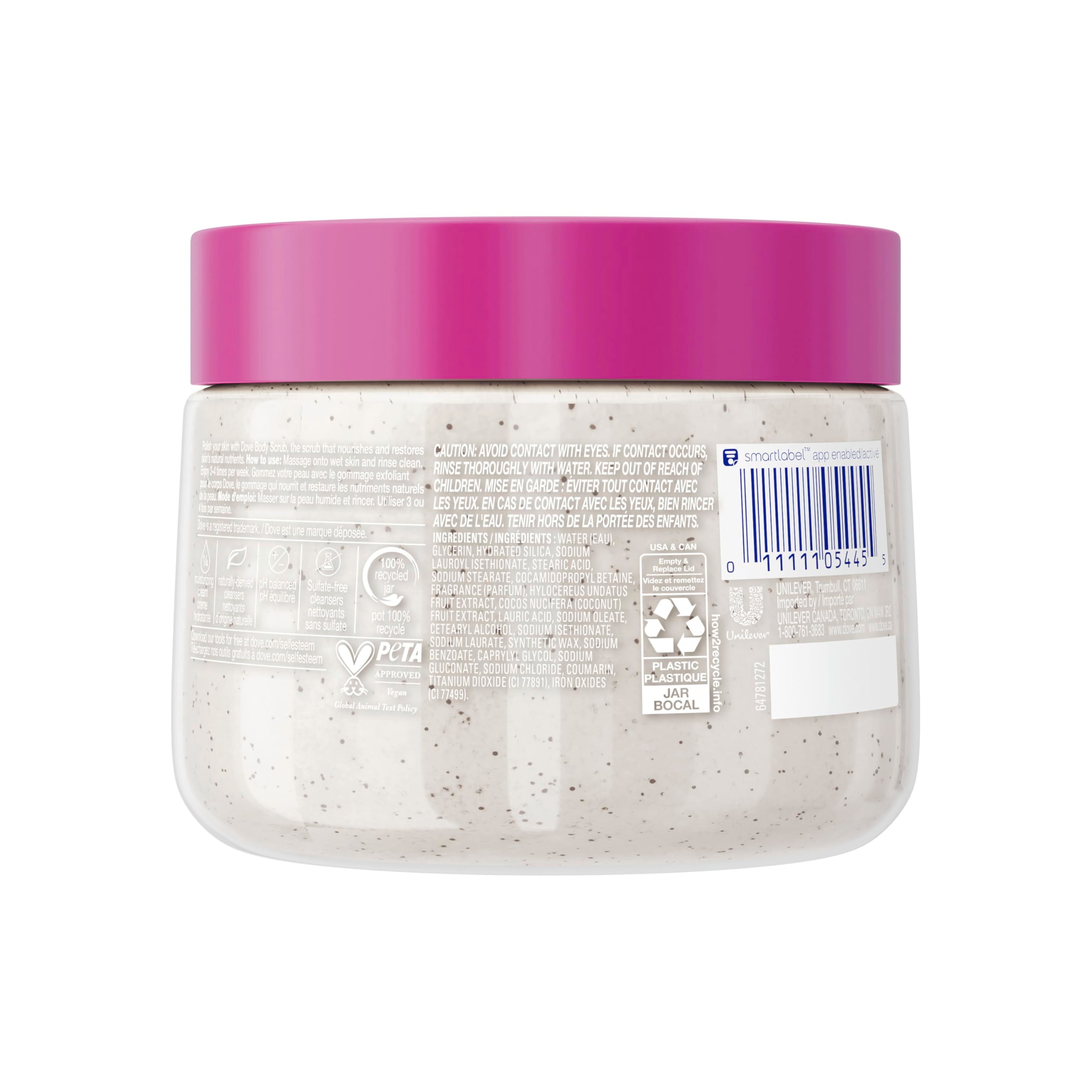 Dove White Peach & Crushed Rice Body Scrub Exfoliates and Deeply Nourishes for Smooth, Radiant Skin 15 oz: Dove Body Scrub Dragon Fruit & Coconut Cream Body Scrub Exfoliates and Deeply Nourishes for Smooth, Radiant Skin 15 oz