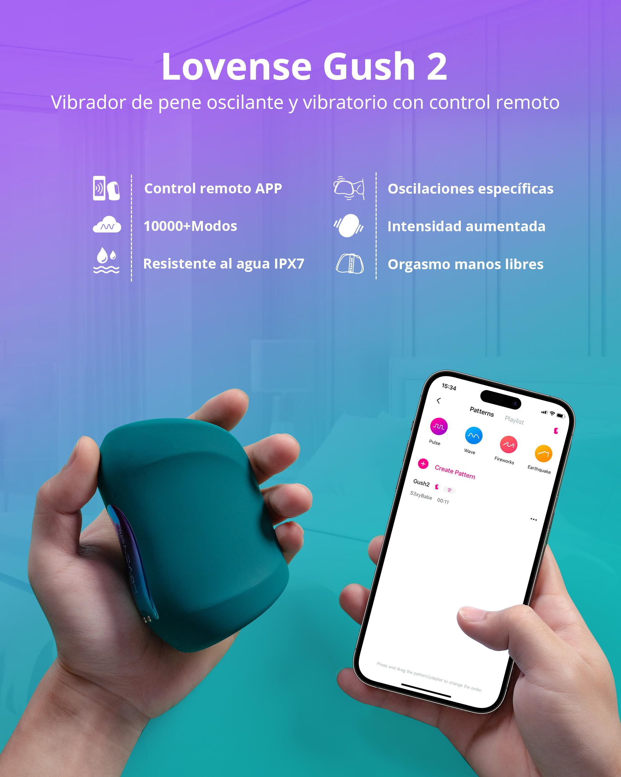 LOVENSE Gush 2 Automatic Male Masturbator Stroker, Vibrating & Oscillating Penis Massager Cock Ring with Endurance Training App Remote Control Vibrator Adult Sex Toys & Games, with Adjustable Buckles