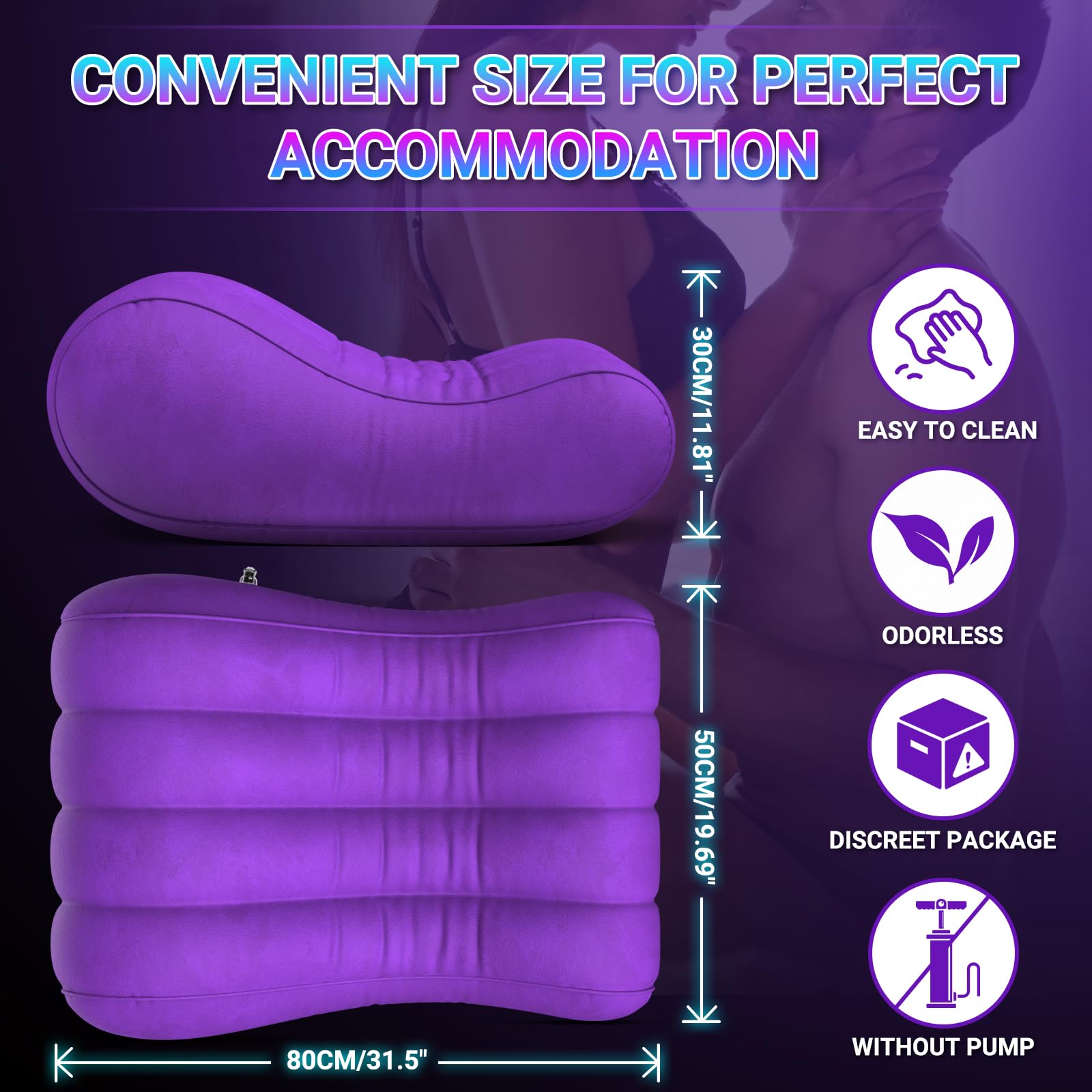Sex Pillow Couples Sex Toys, Sex Furniture for Bedroom Inflatable Lounge Chair Sofa Bedroom, Velvety Anti-Leak Valve Sexy Bed Things Cushion, Couple Female Adult Toys: Violet