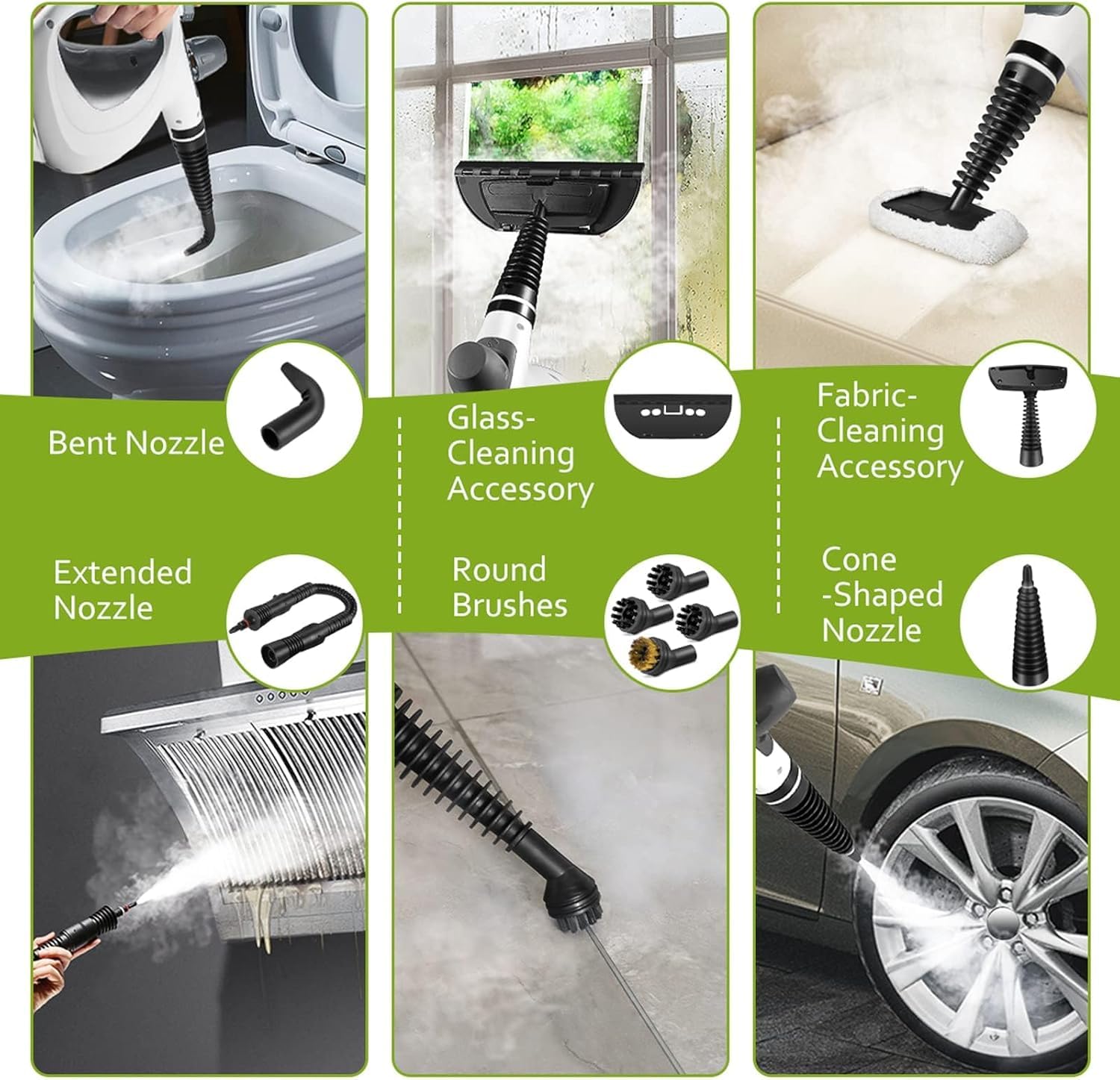 Phueut Pressurized Handheld Multi-Surface Natural Steam Cleaner with 12 pcs Accessories, Multi-Purpose Steamer for Home Use, Steamer for Cleaning Floor, Upholstery, Grout and Car