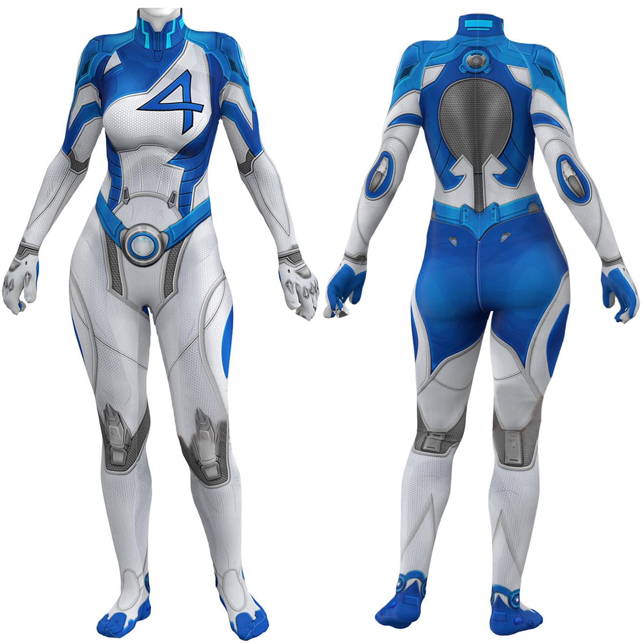 Yragemz Women Invisible Cosplay 3D Jumpsuit Anime Susan Storm Richards Invisible Costume Bodysuit for Halloween: White Small