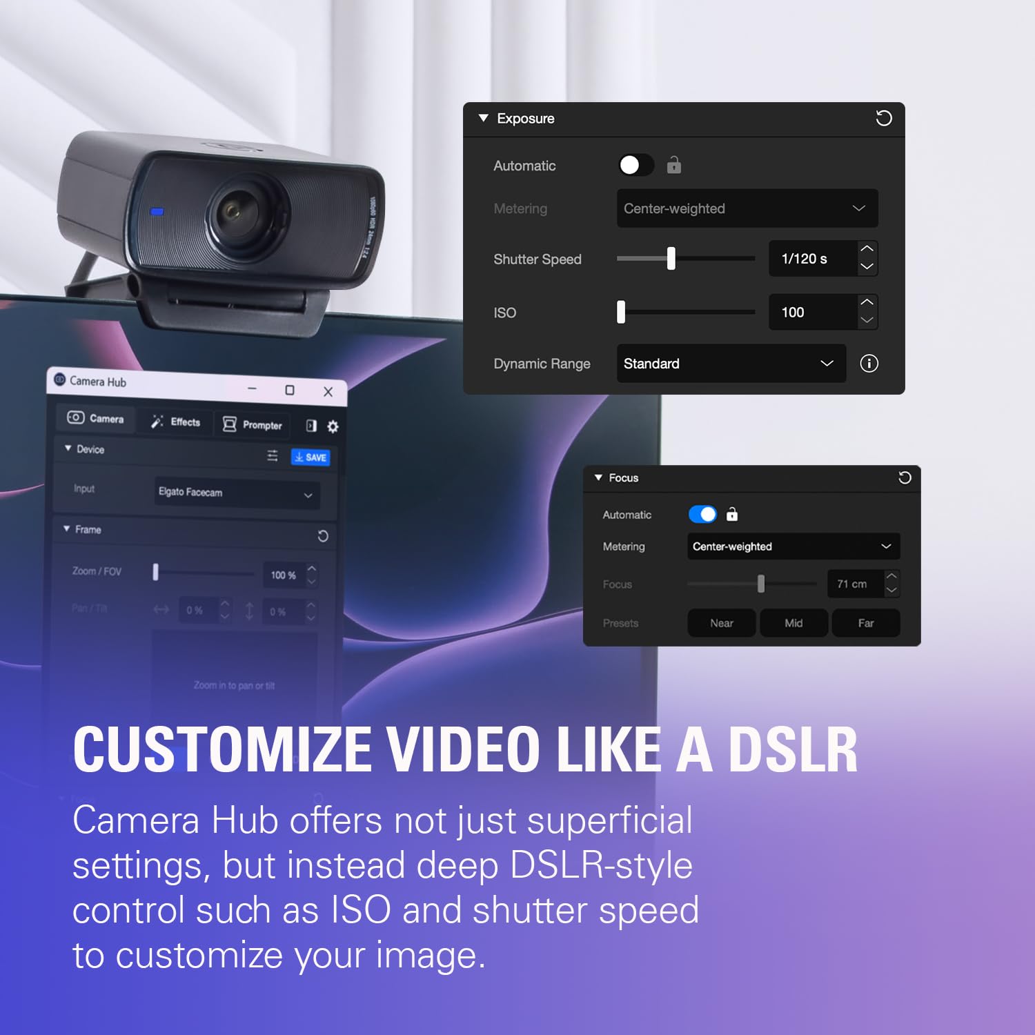 Elgato Facecam Pro, True 4K60 Ultra HD Webcam for Live Streaming, Gaming, Video Calls, Sony Sensor, Advanced Light Correction, DSLR Style Control, Wide Angle, works with OBS, Teams, Zoom, PC/Mac: Facecam