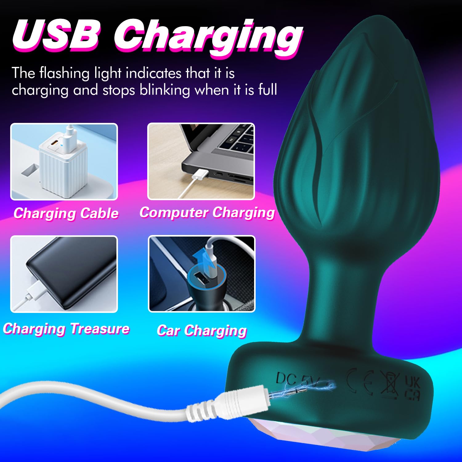 Anal Plug Vibrator Couples Sex Toys for Women, Light Up Vibrating Butt Plug with 10 Vibrations Adult Toys, Women Rose Sex Toys Anal Vibrators: Green