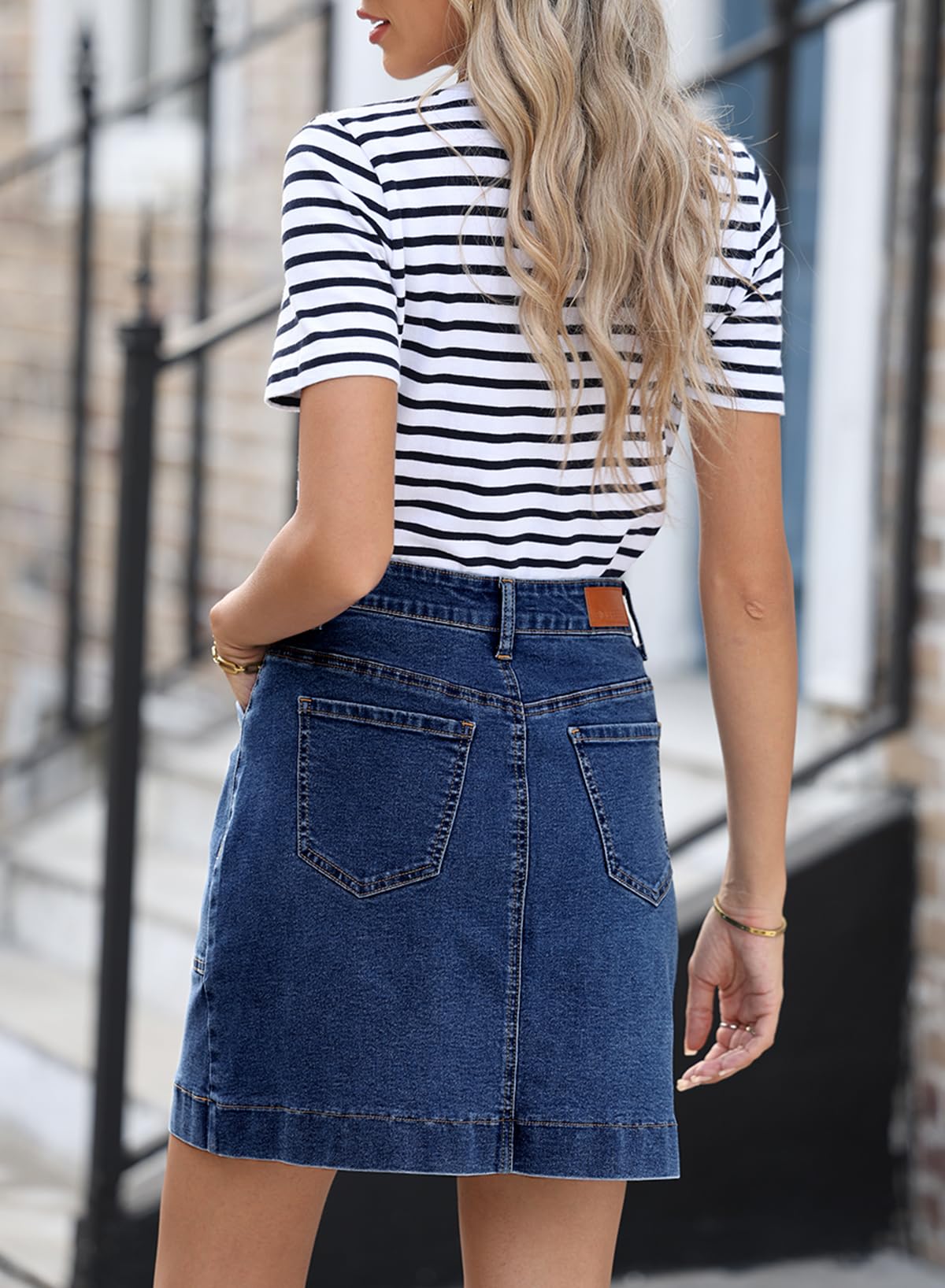 Sidefeel Womens Denim Skirt High Waisted Stretch Casual Mini Skirt Cute Zimbaplatinum Jean Skirt with Pockets thumbnail 6