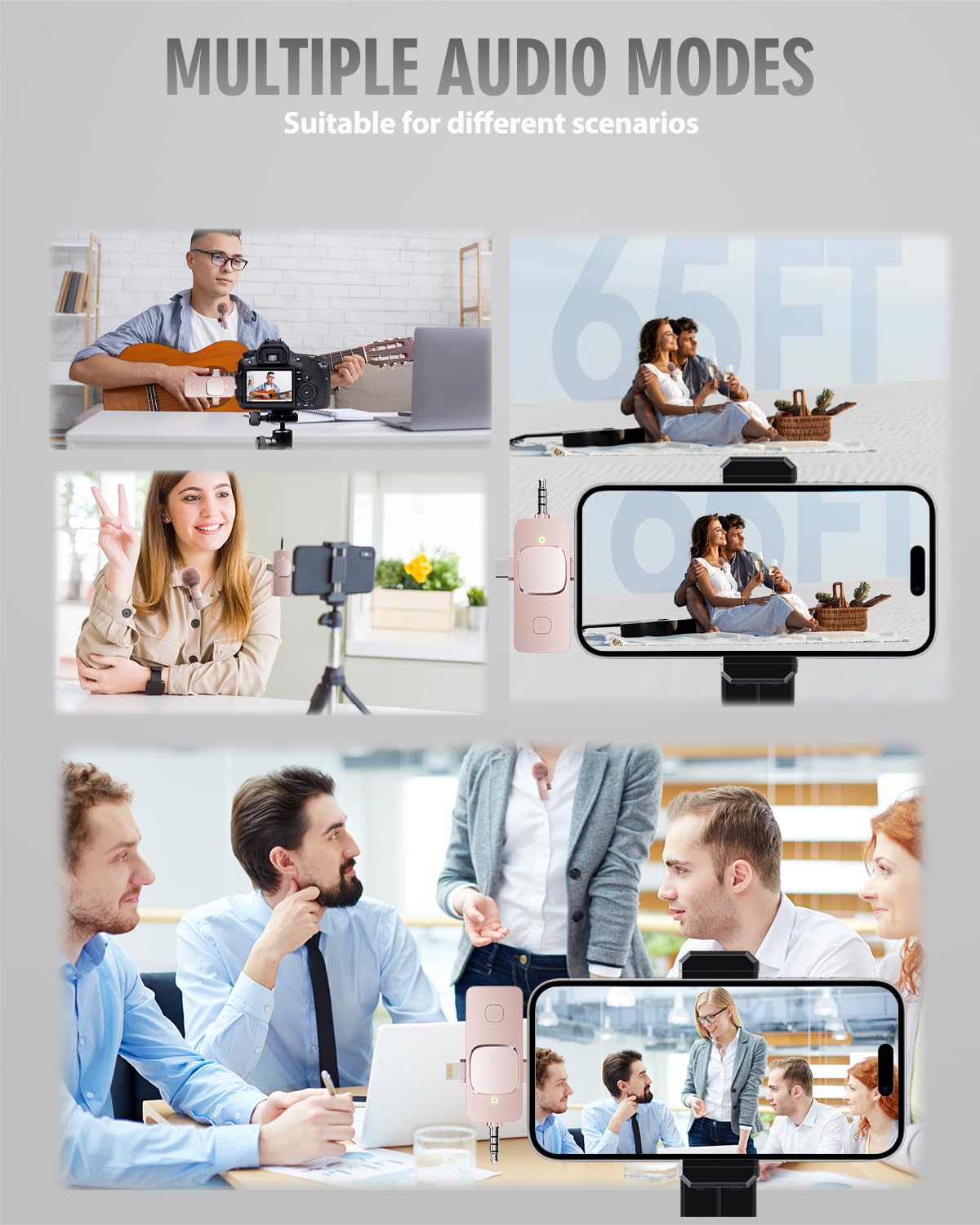 PQRQP 3 in 1 Wireless Lavalier Microphones for iPhone, iPad, Android, Camera, USB-C Microphone, 7-Hour Battery, Mini Microphone with Noise Reduction for Video Recording, Vlog, YouTube, TikTok: PQRQP 3 in 1 Wireless Lavalier Microphones for iPhone, iPad, Android, Camera, Mini Microphone, 7-Hour Battery, High Definition Sound Quality for Interview, Video Podcast, Vlog (Pink)