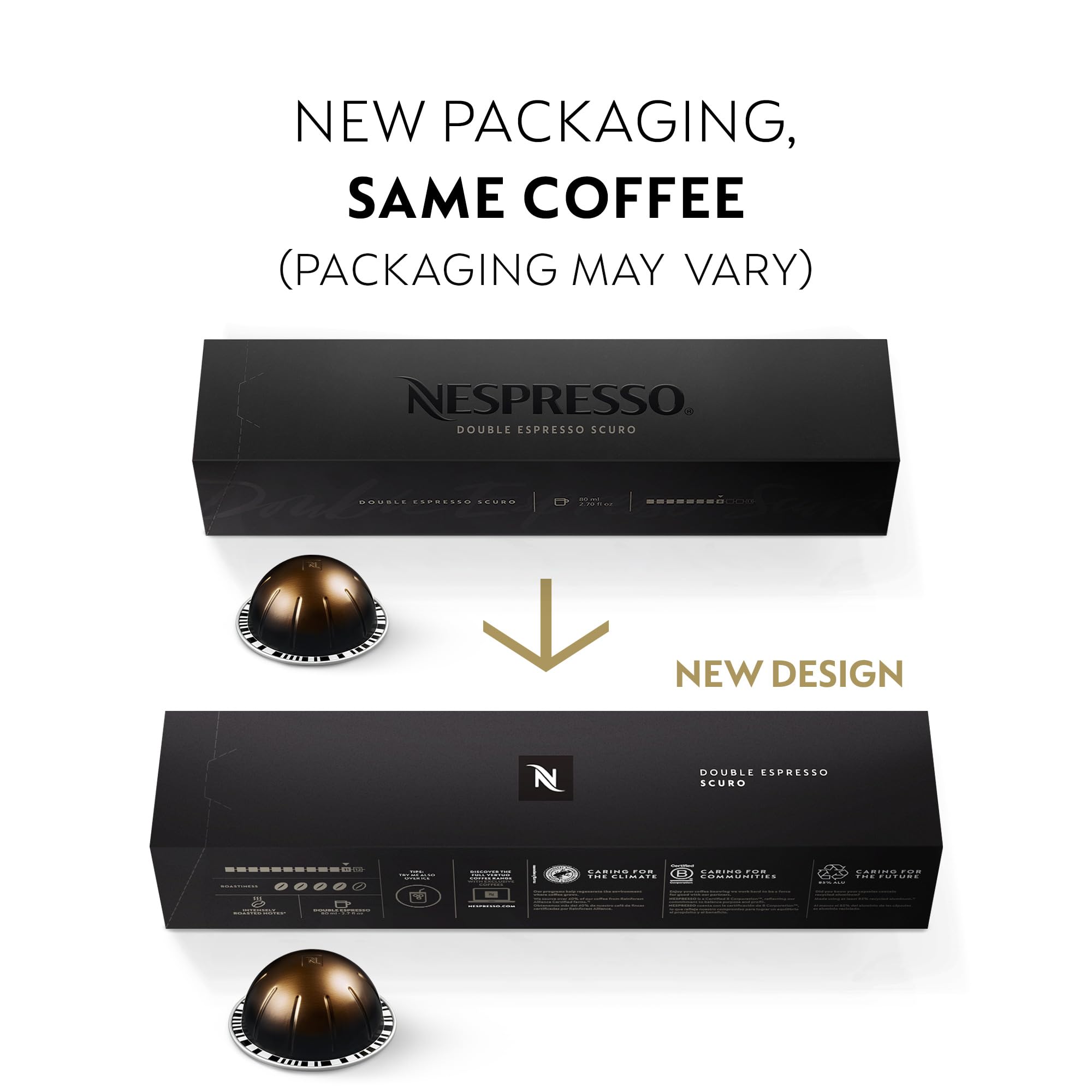 Nespresso Capsules Vertuo, Double Espresso , Dark Roast Espresso Coffee, 30-Count Coffee Pods, Brews 2.7oz.: Scuro