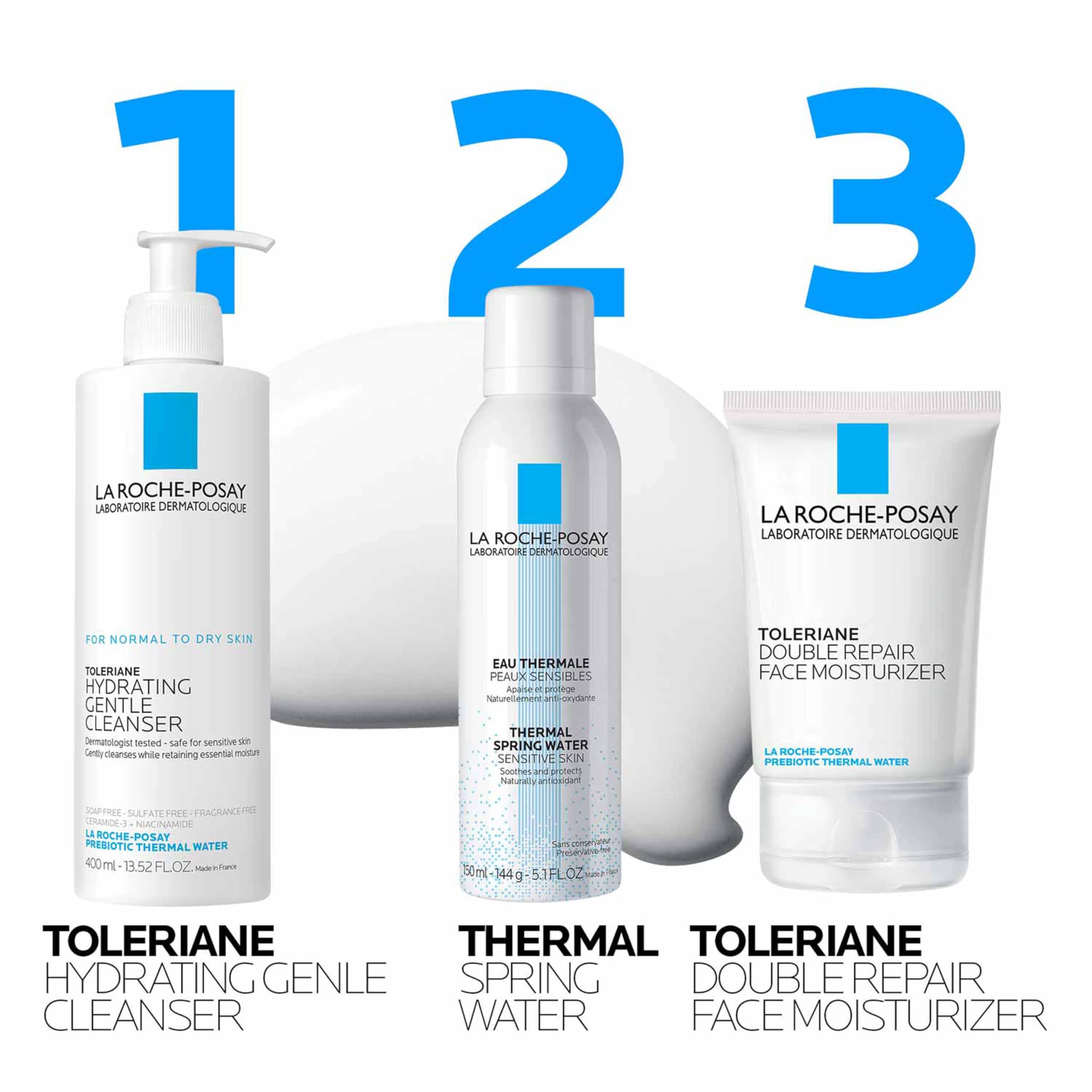 La Roche-Posay Toleriane Hydrating Gentle Face Cleanser, Hydrating Facial Cleanser With Niacinamide + Ceramides, Daily Face Wash For Dry Skin To Normal Skin, Sensitive Skin Tested, Fragrance Free: 13.52 Fl Oz (Bottle)