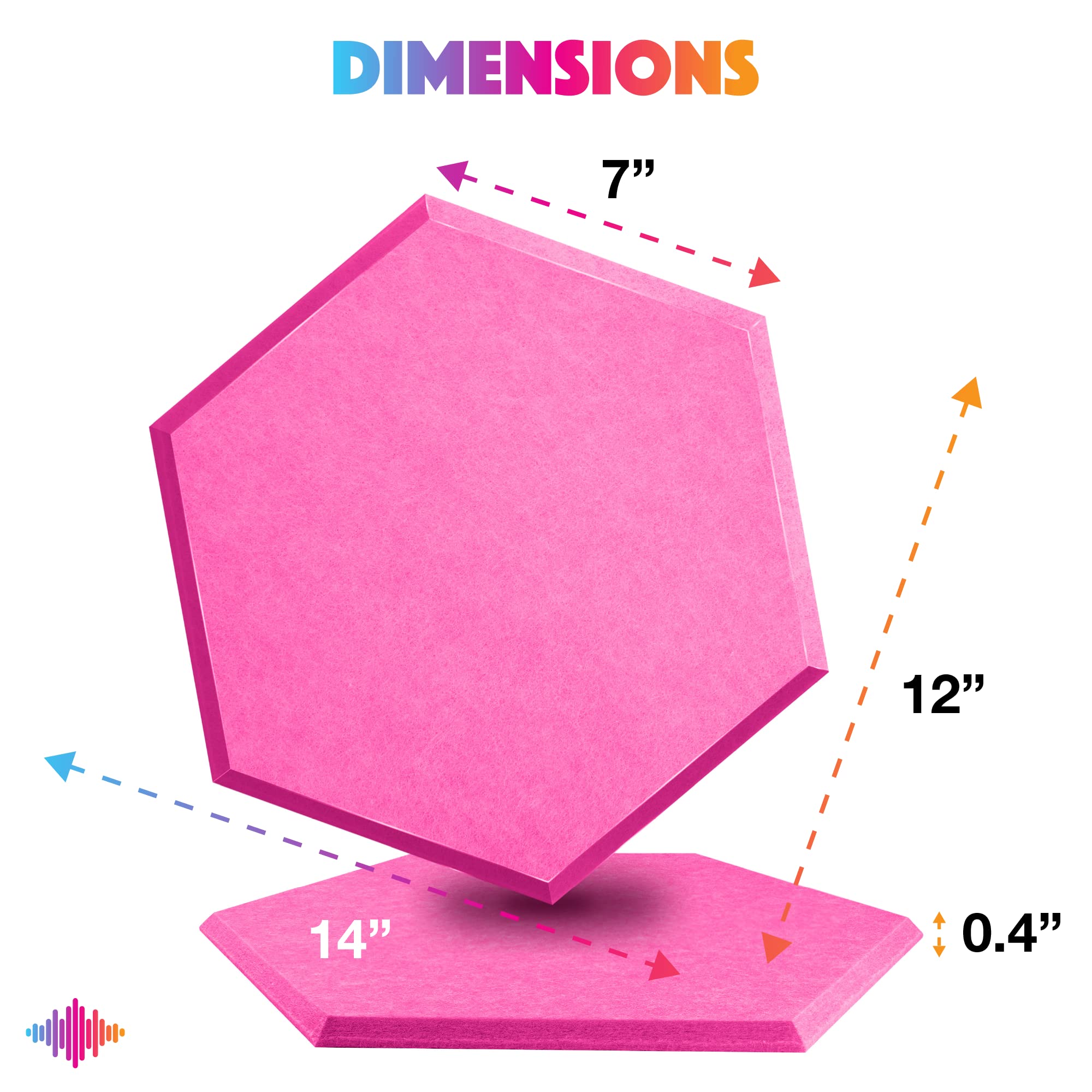 Sonic Acoustics 12 Pack Hexagon Acoustic Panels, 14" X 12" X 0.4" High Density Sound Absorbing Panels Sound Proof Insulation Beveled Edge Studio Treatment Tiles-Pink thumbnail 4