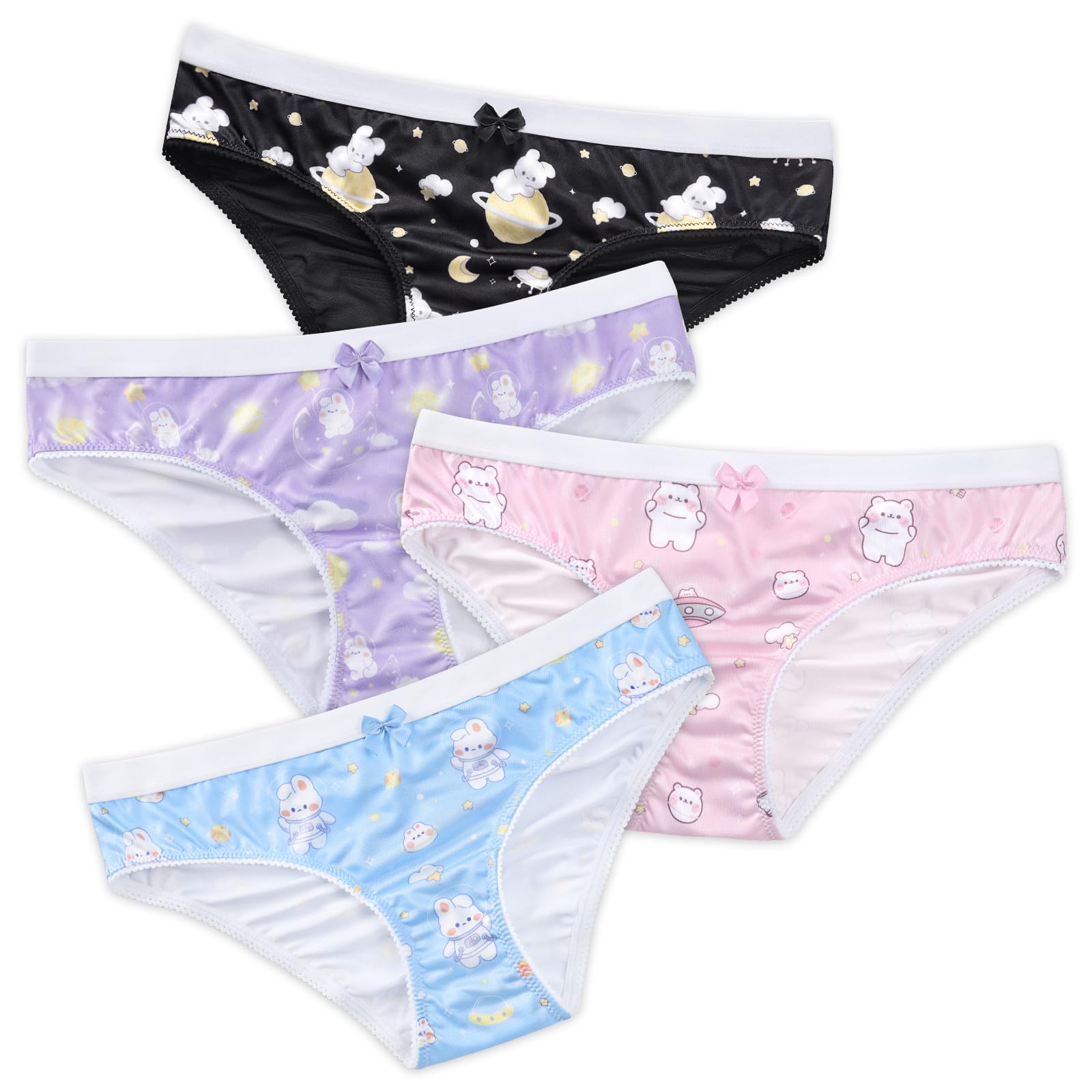 Littleforbig Women's Ladies Soft Smooth Silky Underwear Comfortable Hipster Briefs Babydoll Dreamy Galaxy 4 Pack Panties Set: Small Multicolor