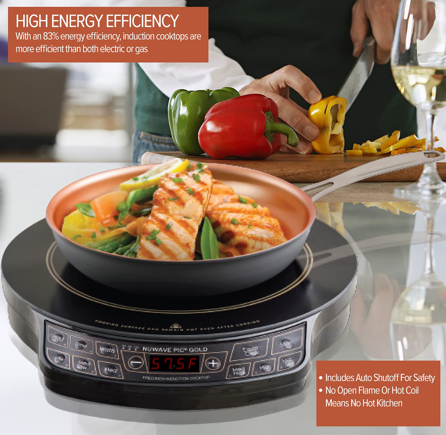 Nuwave Induction Wok, 3 Wattages 600, 900 & 1500, Precise Temp Controls from 100°F to 575°F in 5°F, Infuse Complex Charred Aroma & Flavor, Authentic 14-inch Carbon Steel Wok Included, Wok Hei: Induction PIC Gold + 9" Pan