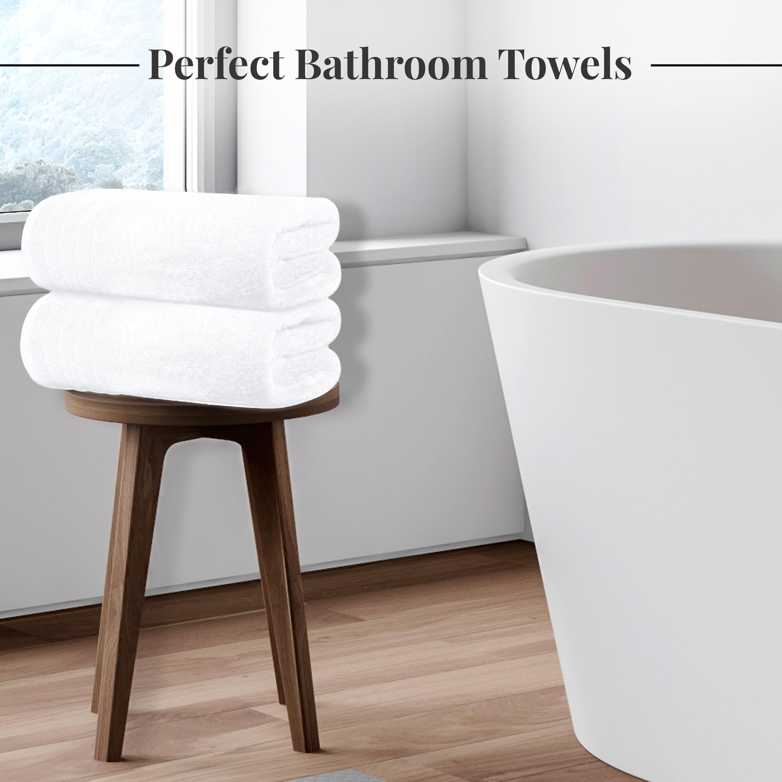 Tens Towels Pack of 4 Extra Large Bath Towels 30 x 60 Inches, 100% Cotton, Larger & Lighter Weight, Quicker to Dry, Super Soft and Absorbent, Perfect for Bathroom,: White