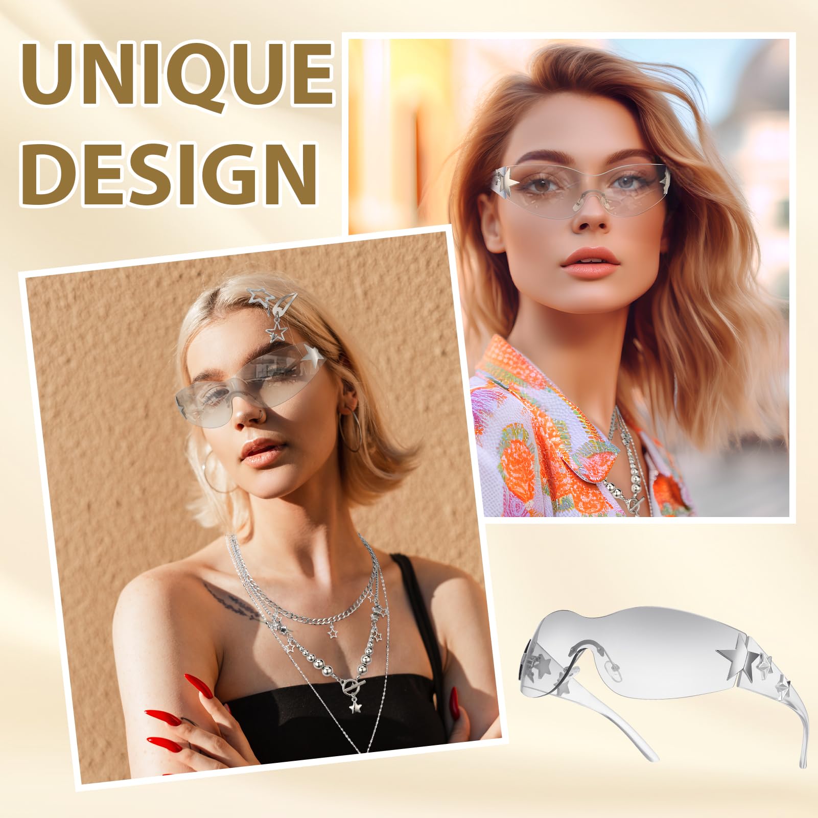 Y2k Accessories Set Included Star Y2k Silver Necklace Grunge Layered Necklace Y2K Sunglasses Star Hair Clip Y2k Silver Hair Clips Keychain Hip Hop Pants Chain Vintage Jewelry Set for Women