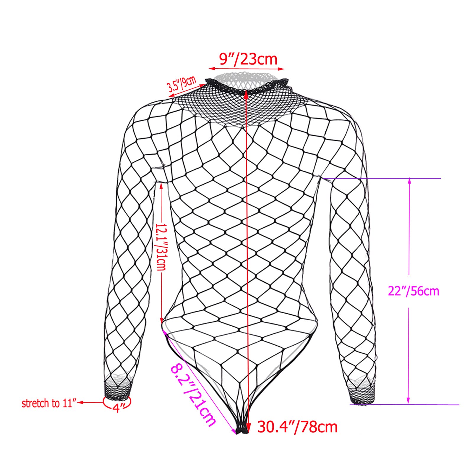 Tosmifairy Fishnet Bodysuit Top for Women Stretch One Piece Long Sleeve Mesh Rave Romper Body Suit