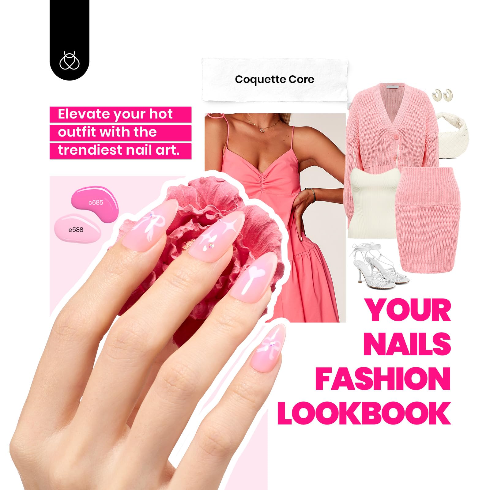 beetles Gel Polish Set Summer Gel Nail Polish Kit Pastel 36 Pcs 32 Colors with Base Top Coat Hot Pink Green Black White Burgundy Red Blue Purple Gifts for Women Fingertip Palette: 2-Chic Outfits