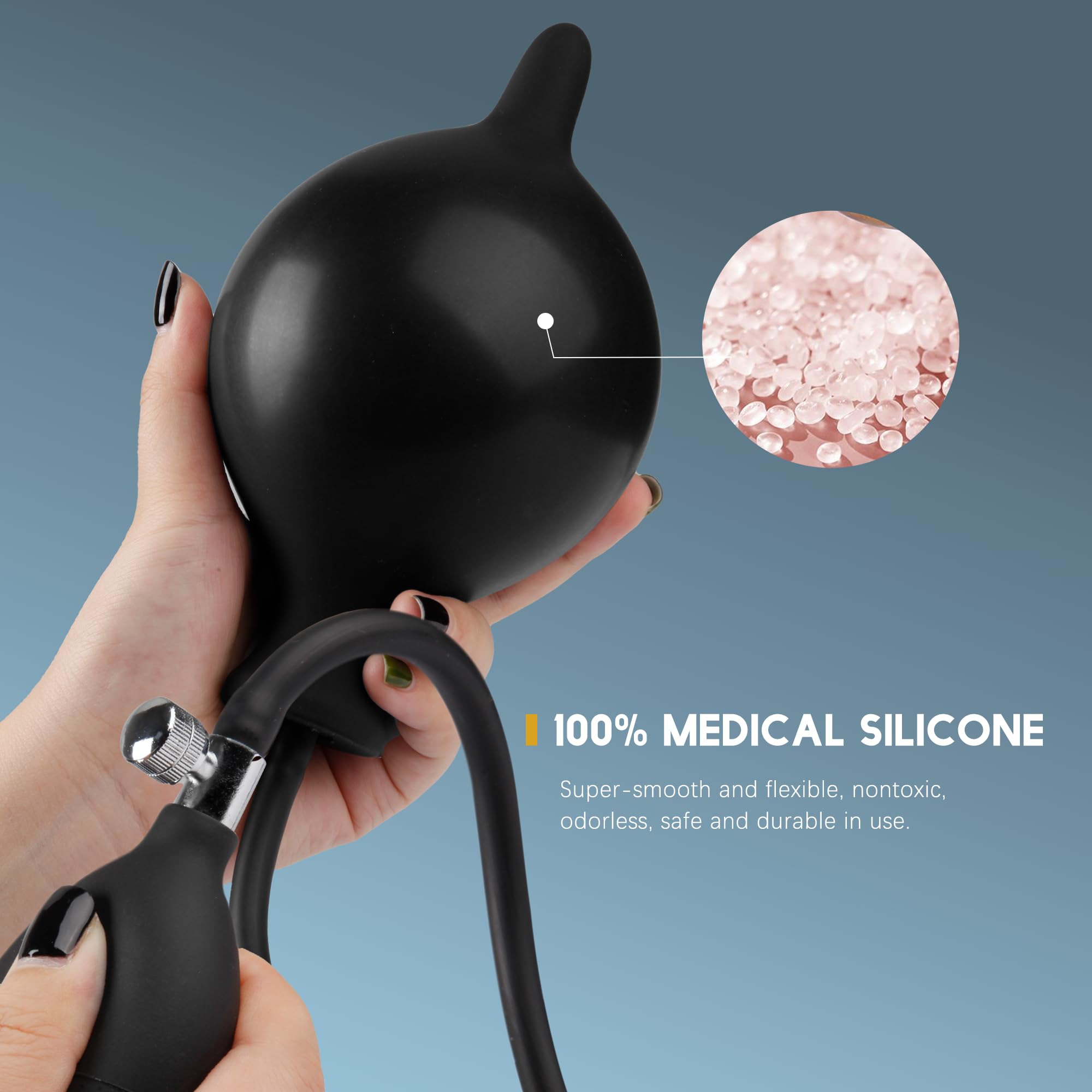 Silicone Expand Inflatable Anal Plug - Body-Safe Medical Grade Waterproof Butt Sex Toy for Male, Female and Beginners (Black Classic Style)