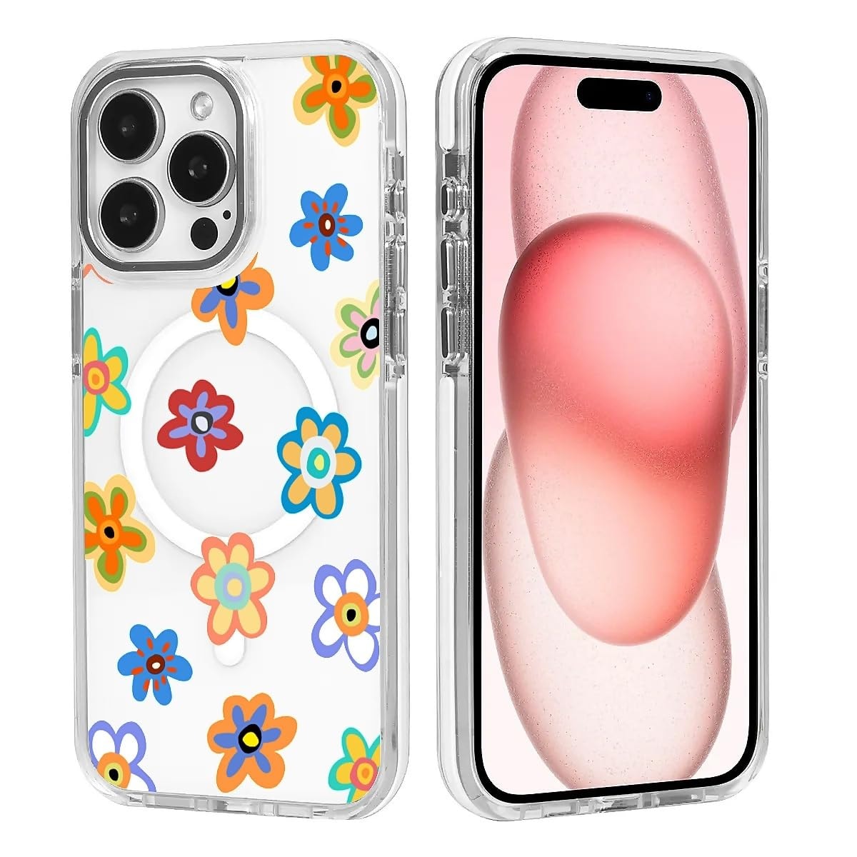 for iPhone 15 Clear Case, Campatible with Magsafe,Fresh Red Cherry Soft TPU Slim Magnetic for Women Girl Protective Case for iPhone 15-6.1 Inch (White) - Image 1