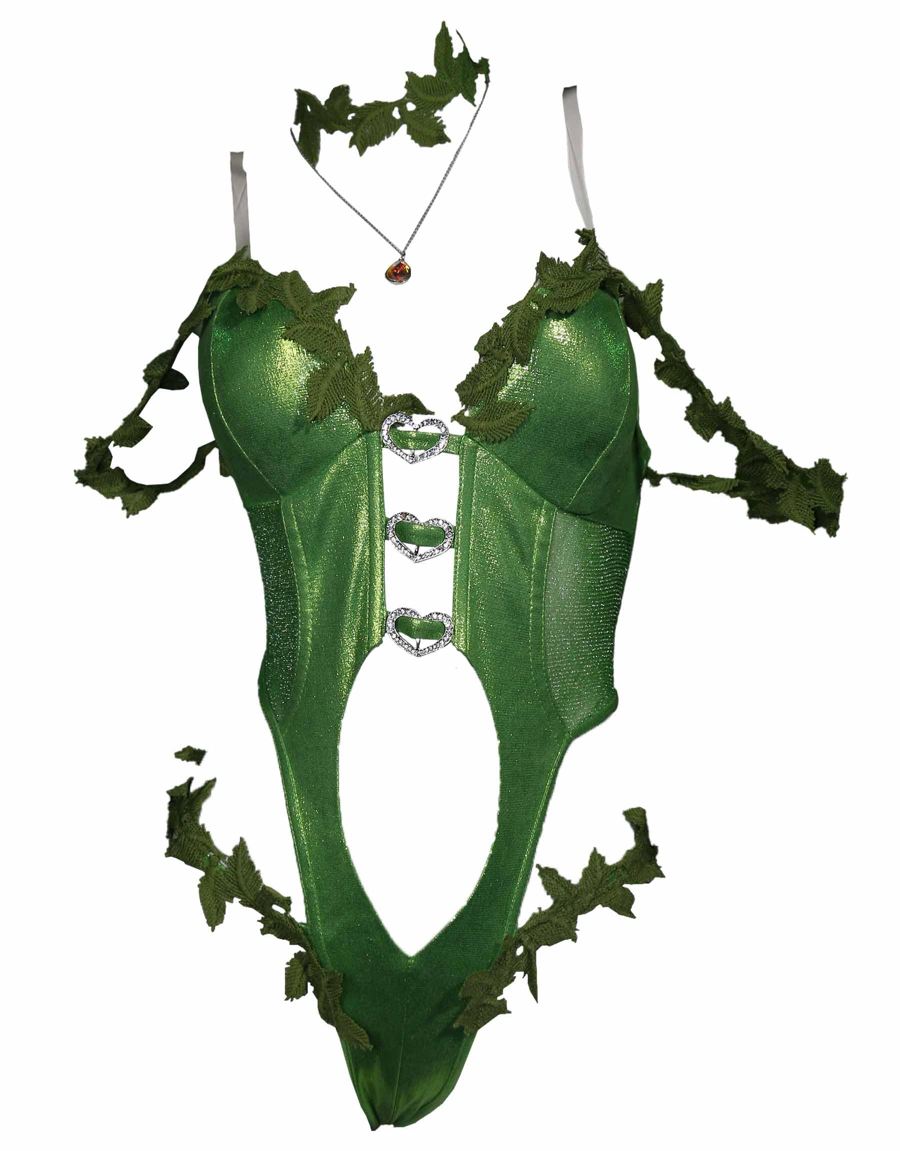 Mobbunny Women Anime Cosplay Costume Green Vine Style Outfit Sexy Lingerie Bodysuit Bodycon with Socks Gloves Choker: Small Green