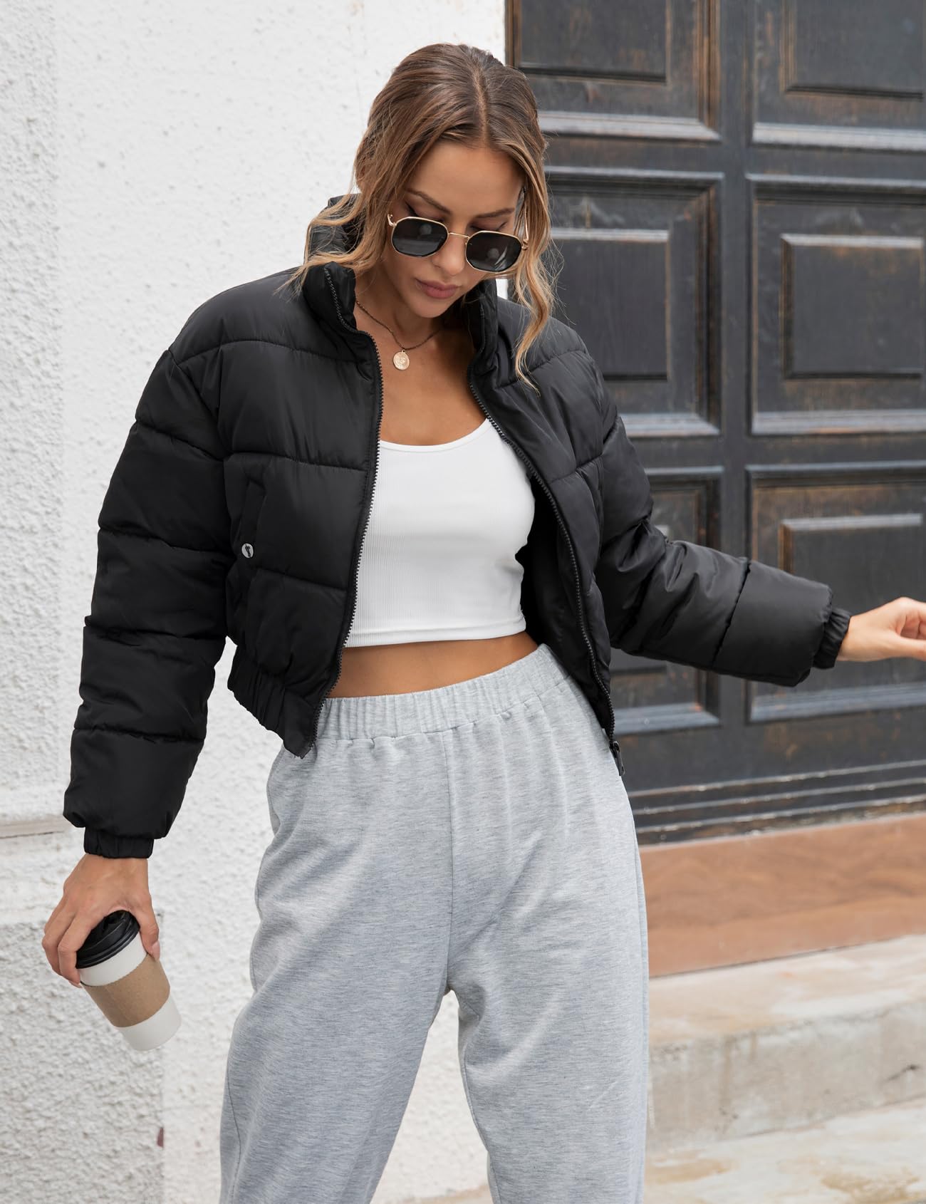 Gihuo Women' s Cropped Quilted Puffer Jacket Outerwear Coats: Gihuo Women' s Cropped Quilted Puffer Jacket Outerwear Coats