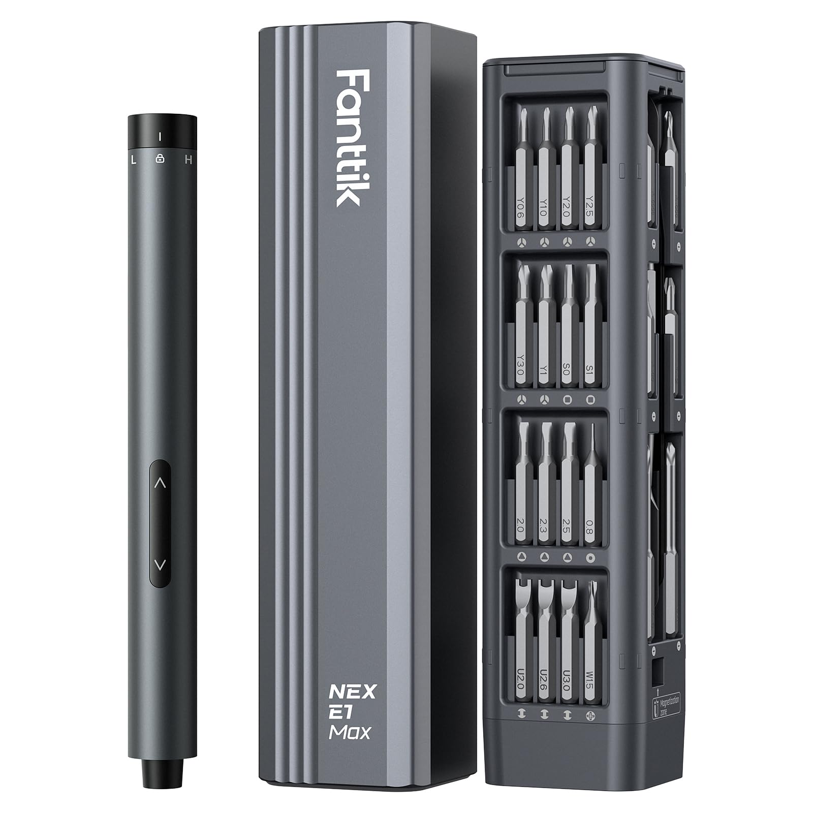 Fanttik E1 Max 3.7V Electric Screwdriver, Mini Precision Screwdriver Set, 50 Magnetic Bits, Magnetic Storage, 5/32‘’Hex, Repair Tool Kit for Electronics Phone Camera Laptop Watch (): Grey