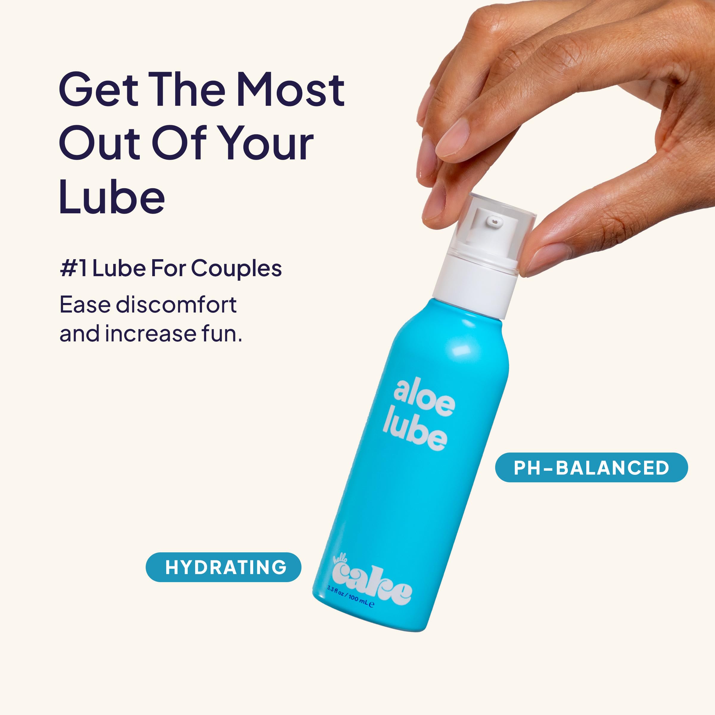 Hello Cake -Based Personal Lubricant - Hydrating, Long-Lasting, Non-Sticky, Ultra Slippery, Condom Compatible Lube for Men, Women, and Couples 3.3 fl oz: Natural