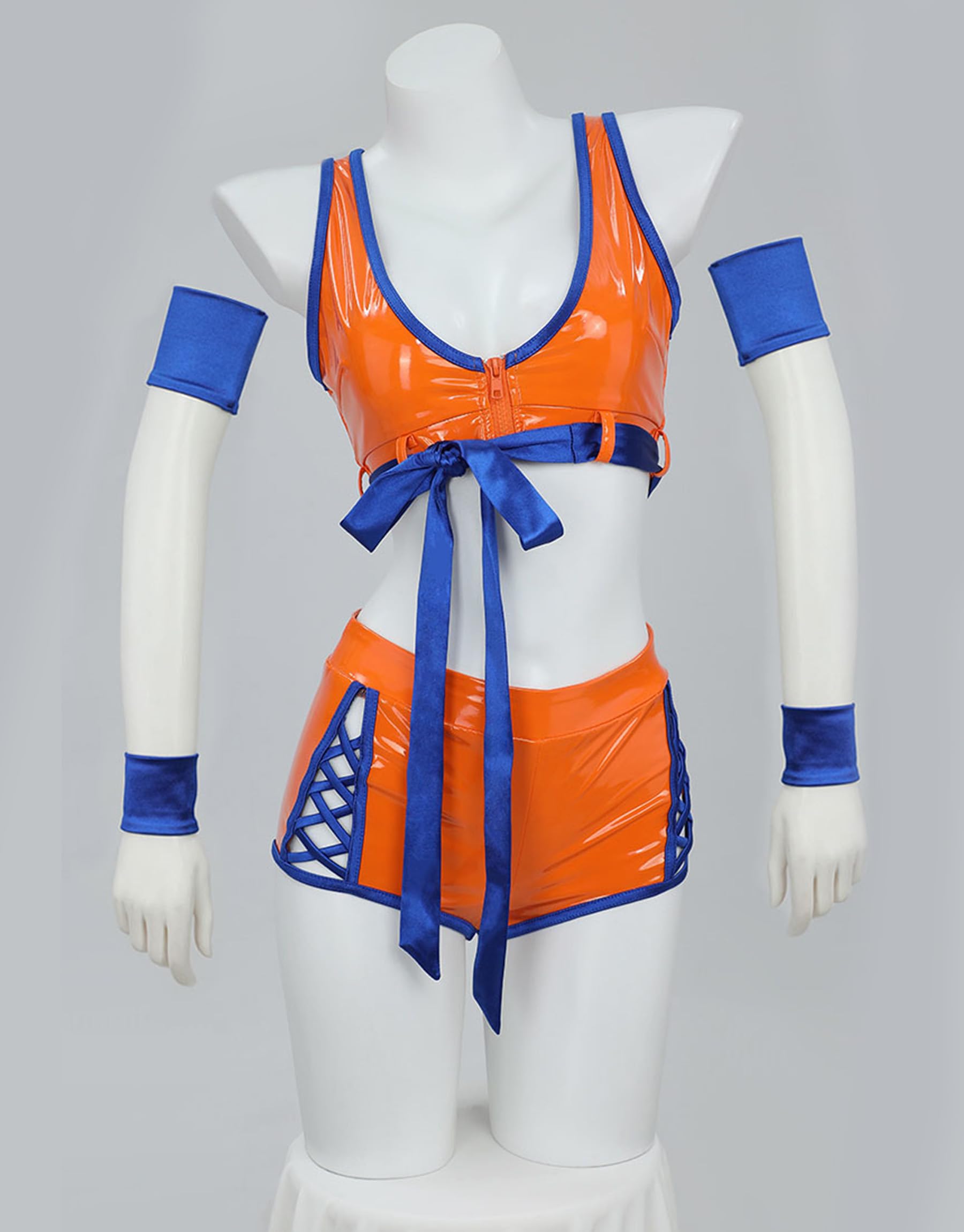 Mobbunny Women Dragon Derivative Cosplay Costume Set Short Top and Shorts with Belt Kung Fu Suit: Small Orange