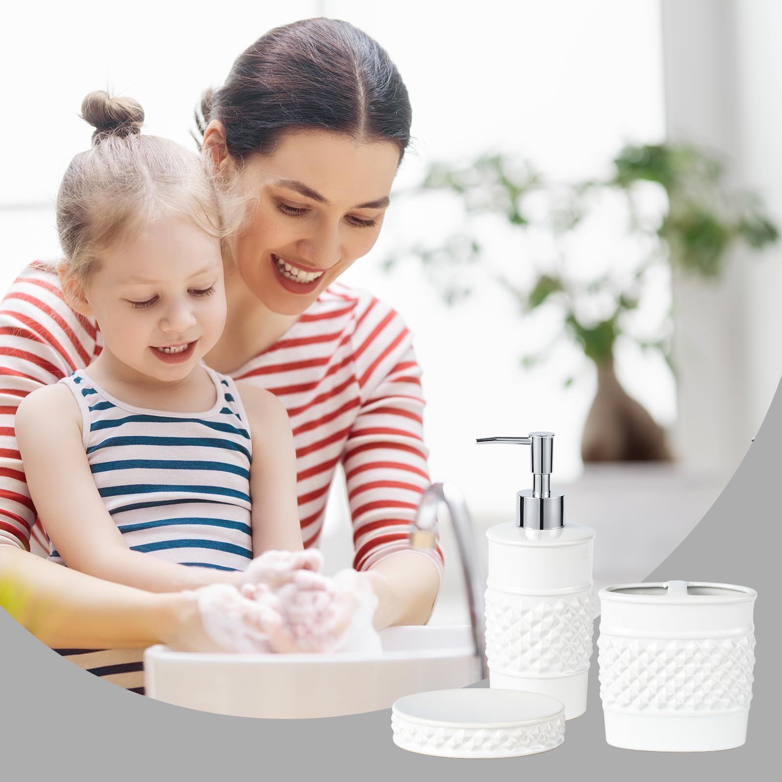Bathroom Accessory Set, 3-Piece Ceramic Bath Accessories Set with Tray, Lotion Dispenser, and Tumbler thumbnail 5