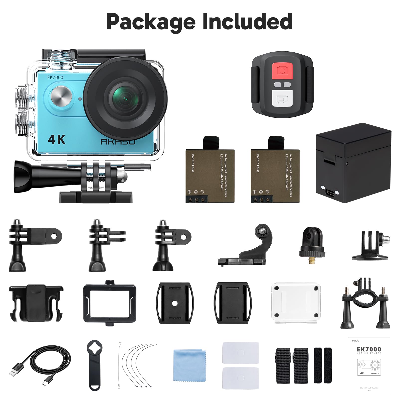AKASO EK7000 4K30FPS 20MP WiFi Action Camera with EIS Ultra HD 131FT Waterproof Underwater Camera Remote Control 4X Zoom Support External Microphone: Blue