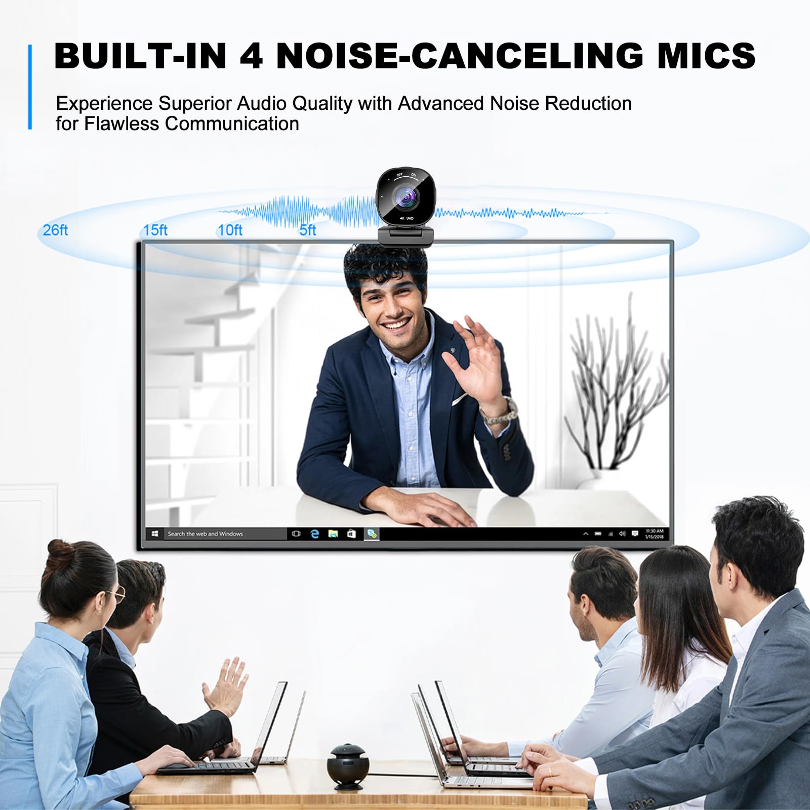 Nisheng 4K Webcam, Streaming Camera for PC with 2 Noise-Canceling Microphones, USB Webcam for Laptop, Built-in Privacy Cover, Plug & Play Camera for Zoom, Teams, Streaming, and Gaming Recording