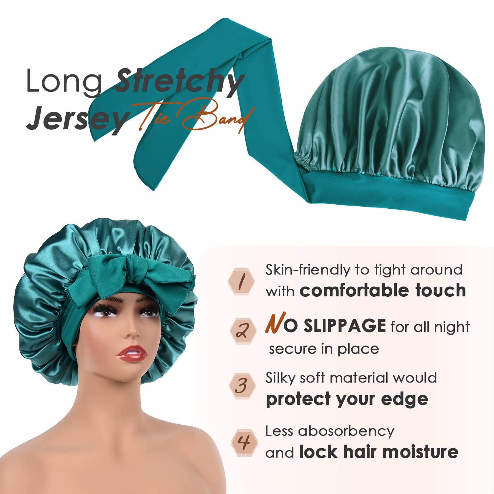 YANIBEST Silk Bonnet for Sleeping Women Satin Bonnet Double Layer Satin Lined Hair Bonnet with Tie Band Curly Hair Blush Pink: Large Blue Zircon
