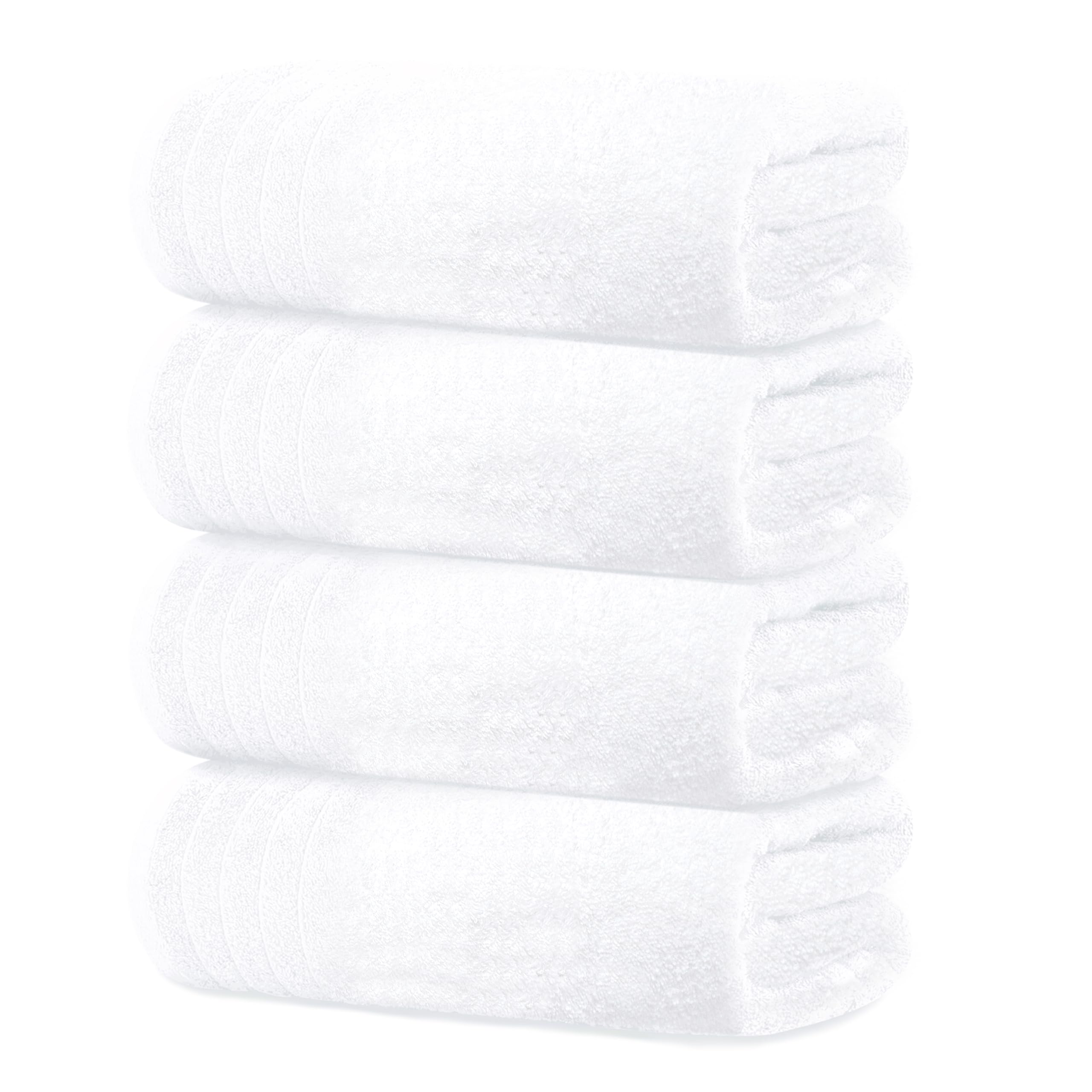 Tens Towels Pack of 4 Extra Large Bath Towels 30 x 60 Inches, 100% Cotton, Larger & Lighter Weight, Quicker to Dry, Super Soft and Absorbent, Perfect for Bathroom,: White