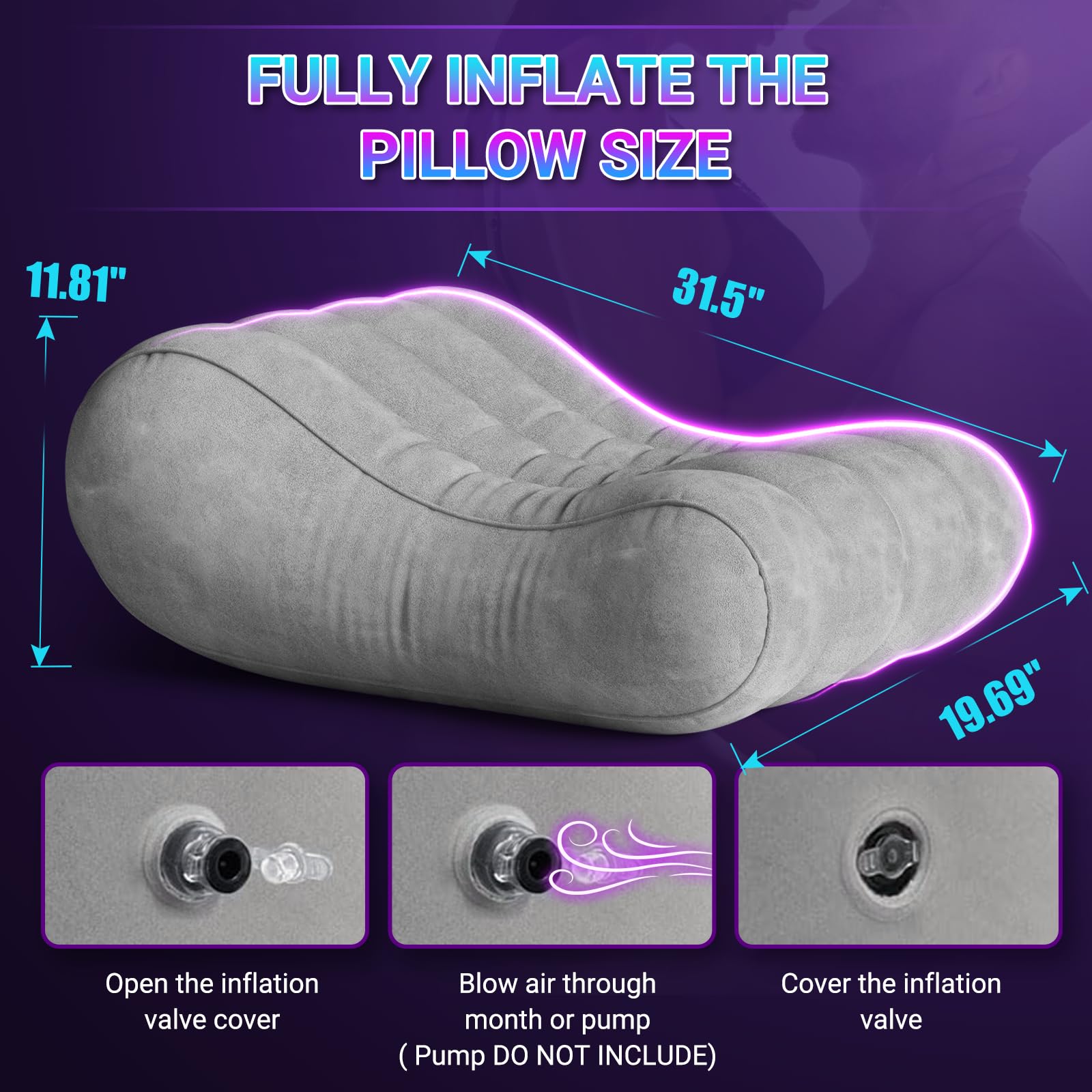 Sex Pillow Couples Sex Toys, Sex Furniture for Bedroom Inflatable Lounge Chair Sofa Bedroom, Velvety Anti-Leak Valve Sexy Bed Things Cushion, Couple Female Adult Toys: Silver