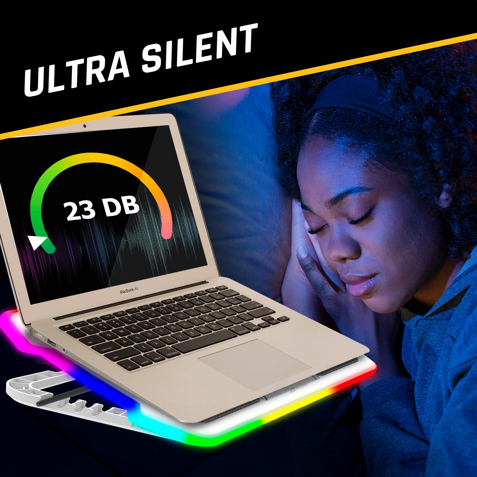 KLIM Ultimate + RGB Laptop Cooling Pad with LED Rim + New + Gaming Laptop Cooler + USB Powered Fan + Very Stable and Silent Laptop Stand + Compatible up to 17" + PC Mac PS5 PS4 Xbox One -: White