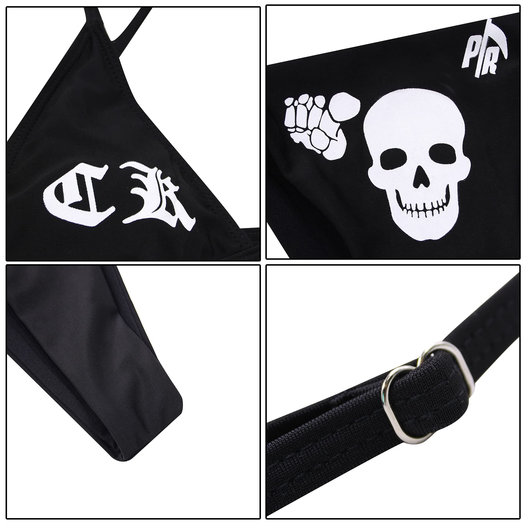 ZGMYC Women Funny Skull Letter Print Goth Bikini Set 2 Piece Neon Bandeau Swimsuit: Small Black Letter Pattern