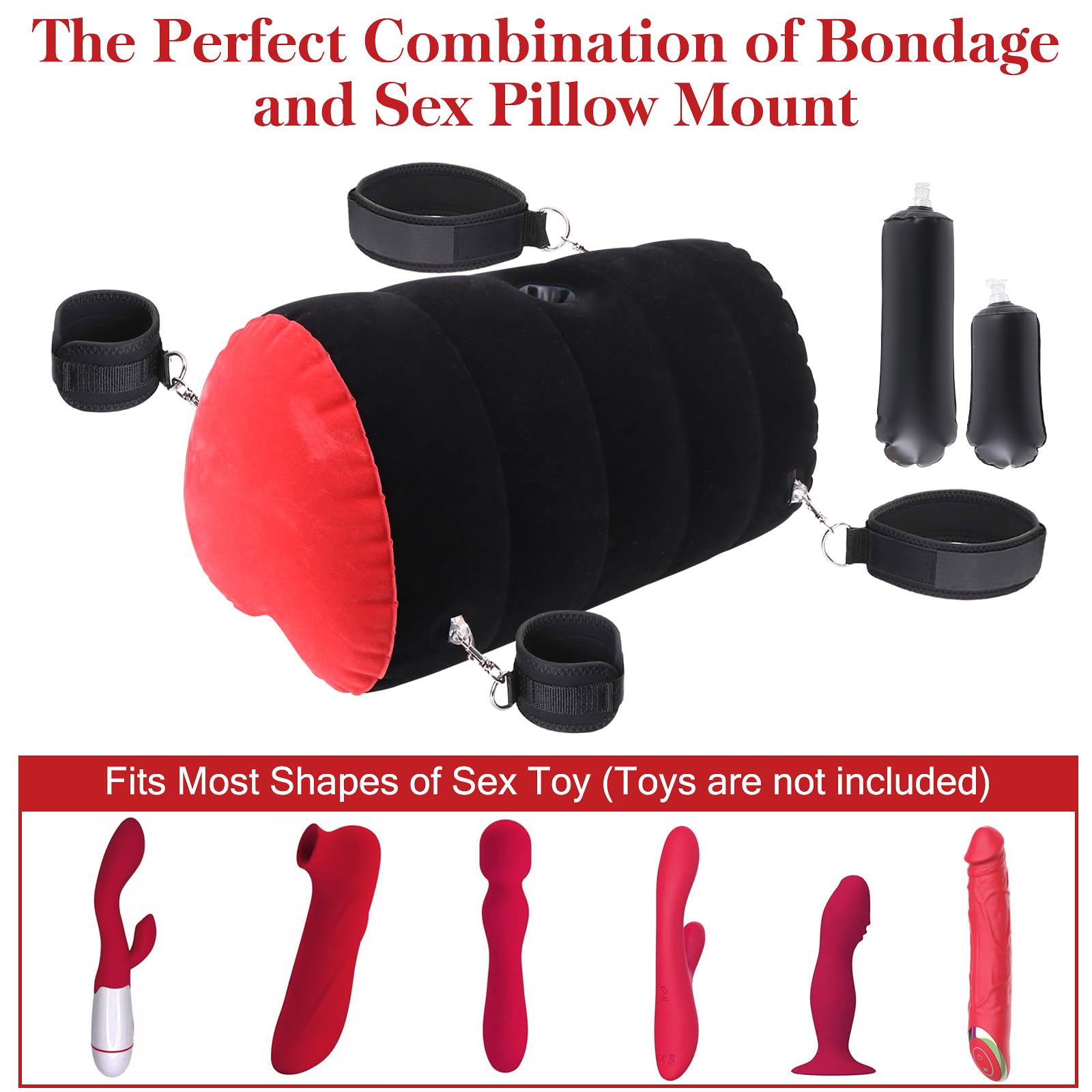 Dfoplde Sex Toy Pillow Position Cushion Pillow Inflatable Ramp Furniture with Adjustable Wrist & Thigh Cuffs Sex Bondage Kit, Sex Body Positioner for Couples Beginner Sm Game Play (Purple): Red-black