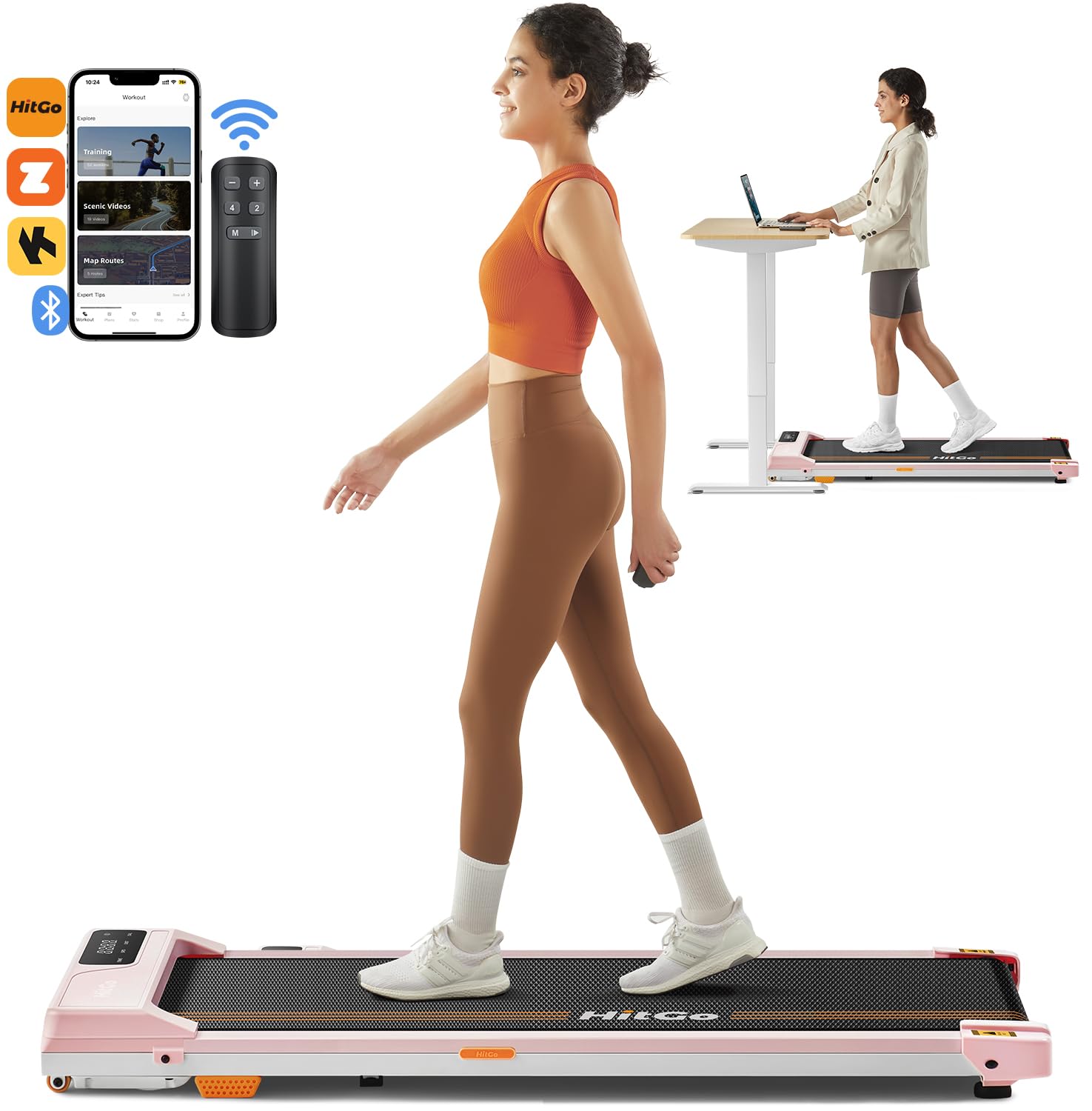 HitGo Under Desk Treadmill - 2 in 1 Walking & Jogging Pad, Portable with Remote Control & App, 2.5HP Compact for Home Office