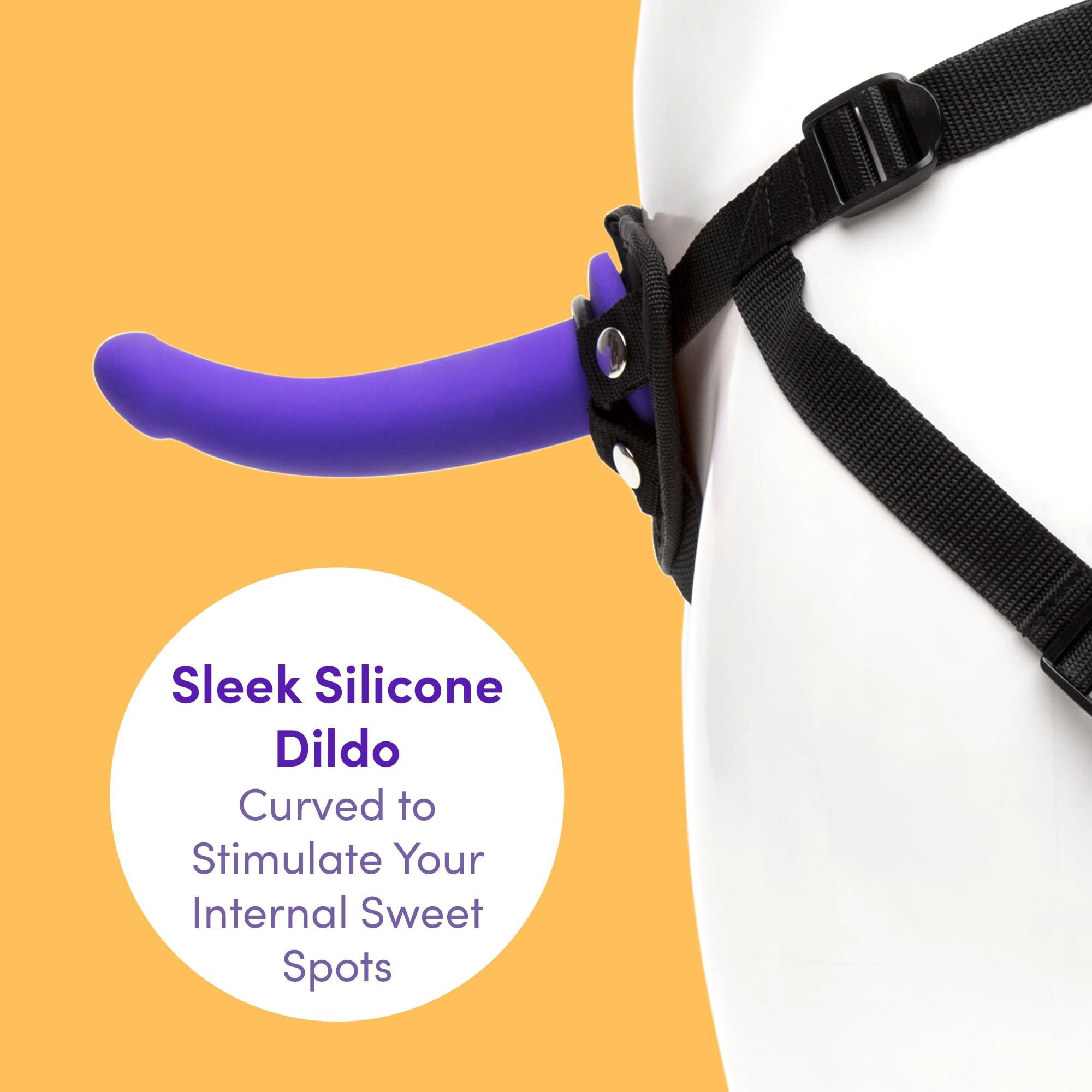 Lovehoney Advanced Unisex Strap On Dildo & Harness Kit - 7 Inch Curved Silicone Strap On for Pegging Play - Adjustable Harness Set with 3 O-Rings - Anal Dildo Adult Sex Toy - Waterproof - Purple