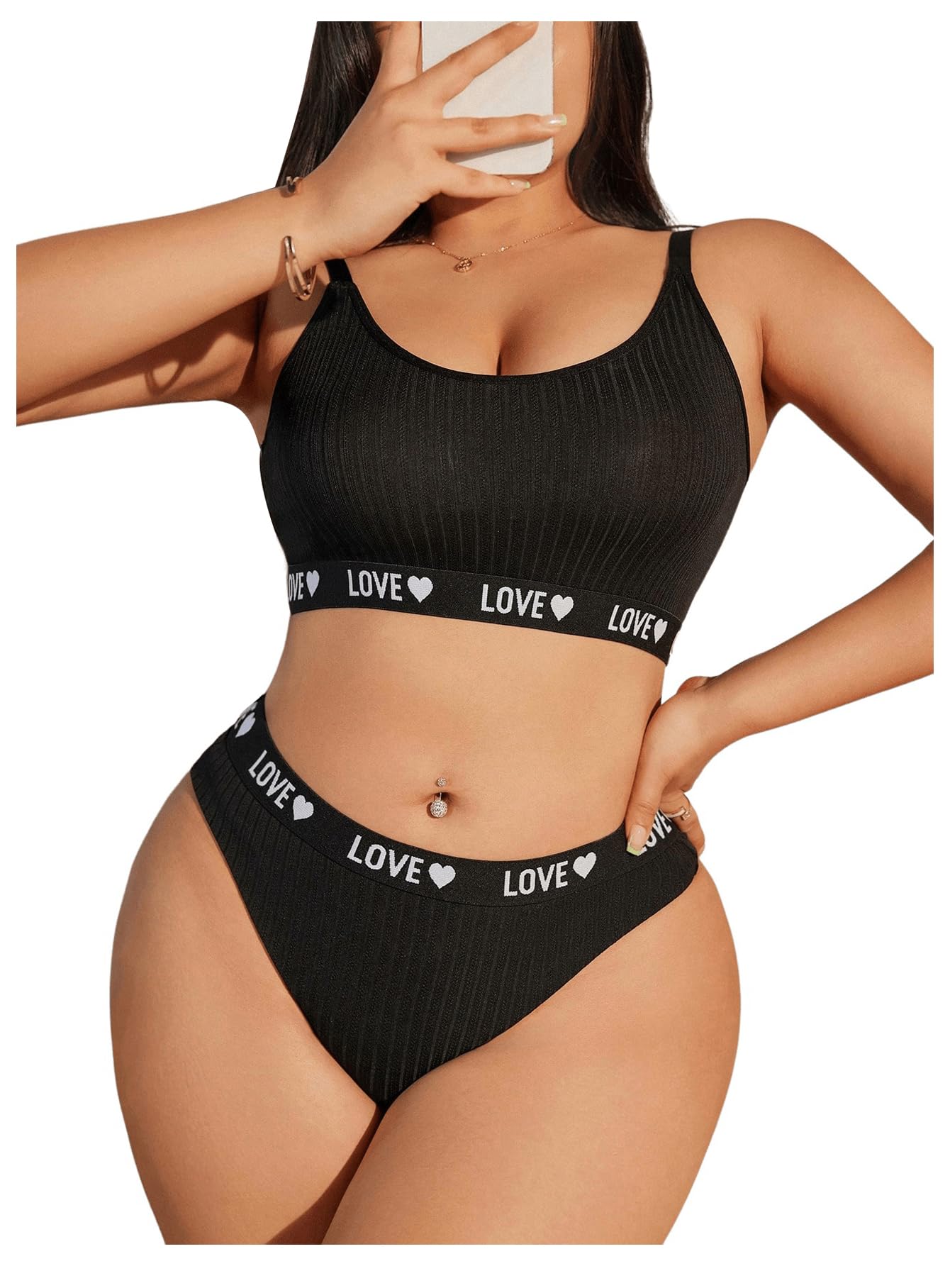 SOLY HUX Women's Plus Size Lingerie Set Bra and Panty Letter Heart Print Underwear Sets: X-Large