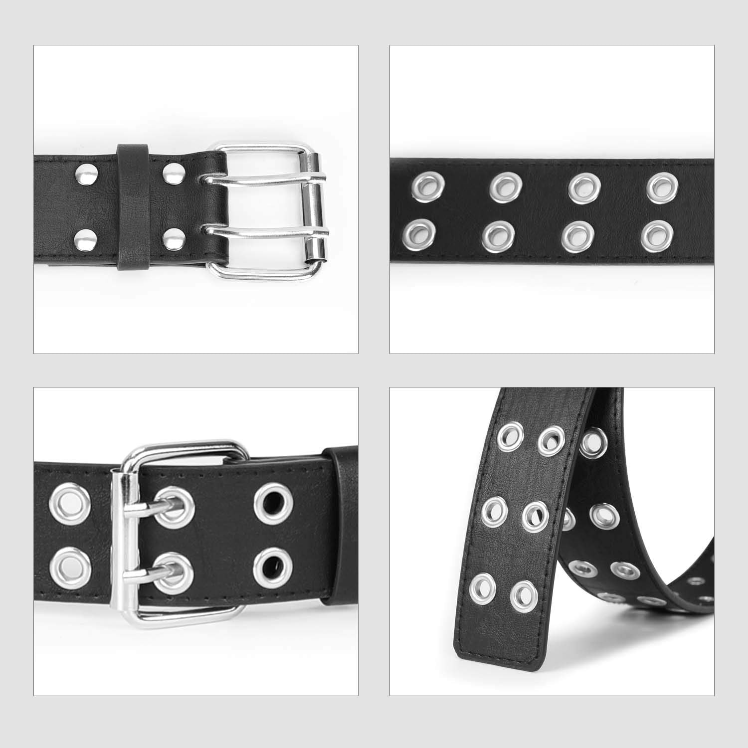 WERFORU Double Grommet Belt PU Leather Punk Belt for Women Men Jeans 2 Hole Belts 1.5 Wide: WERFORU Double Grommet Belt PU Leather Punk Belt for Women Men Jeans 2 Hole Belts 1.5 Wide
